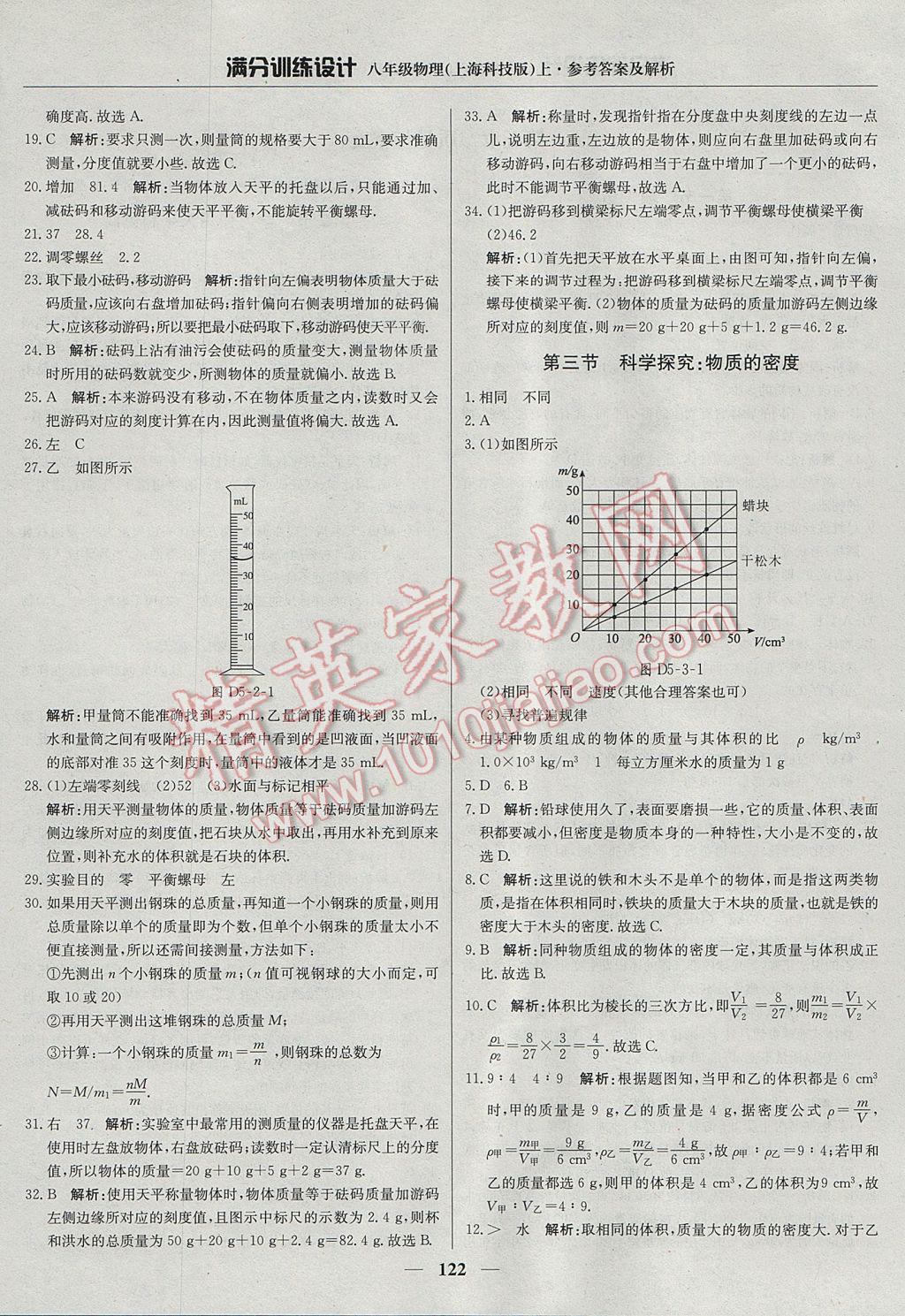 2017年滿分訓(xùn)練設(shè)計(jì)八年級物理上冊滬科版 參考答案第19頁