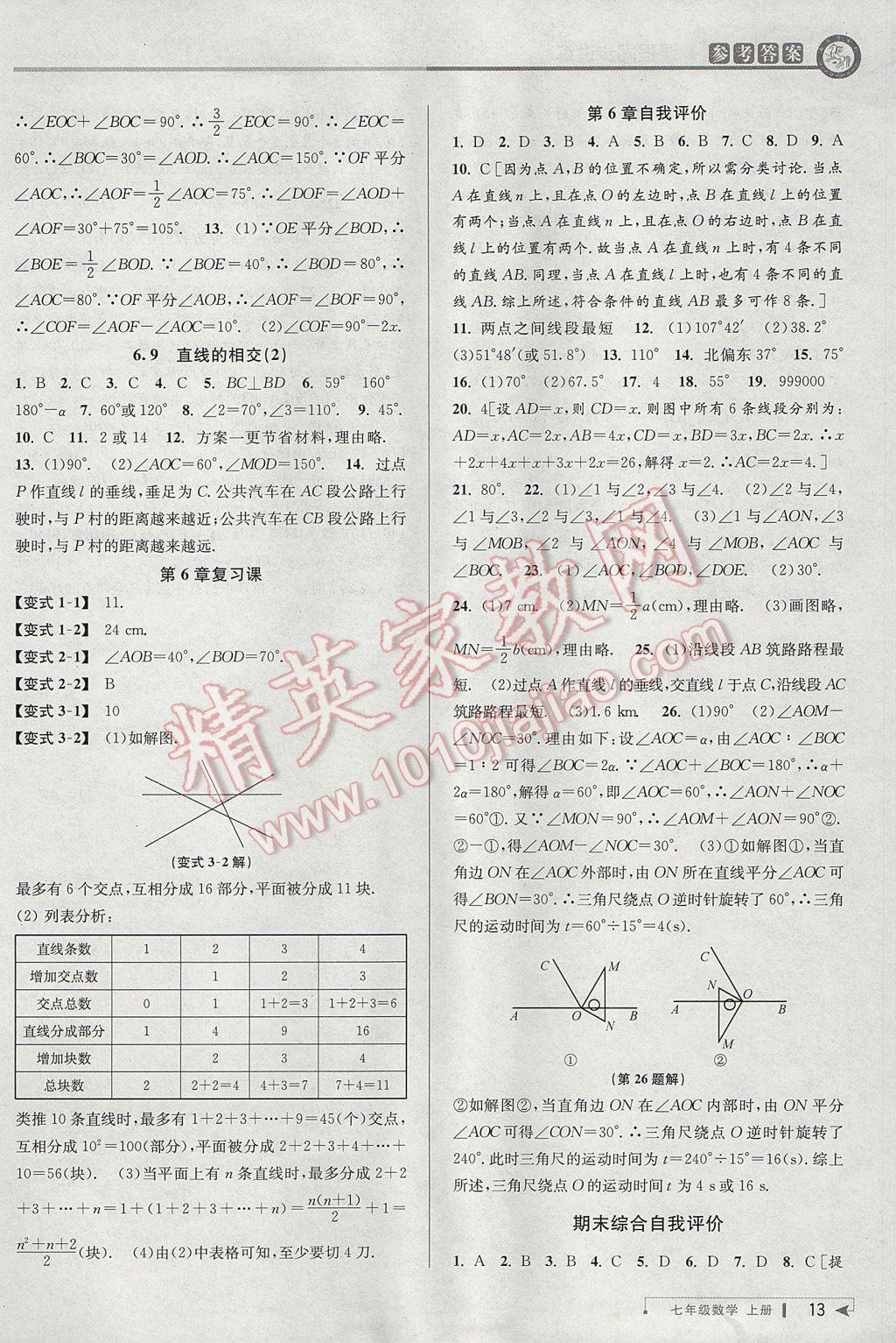 2017年教与学课程同步讲练七年级数学上册浙教版 参考答案第13页