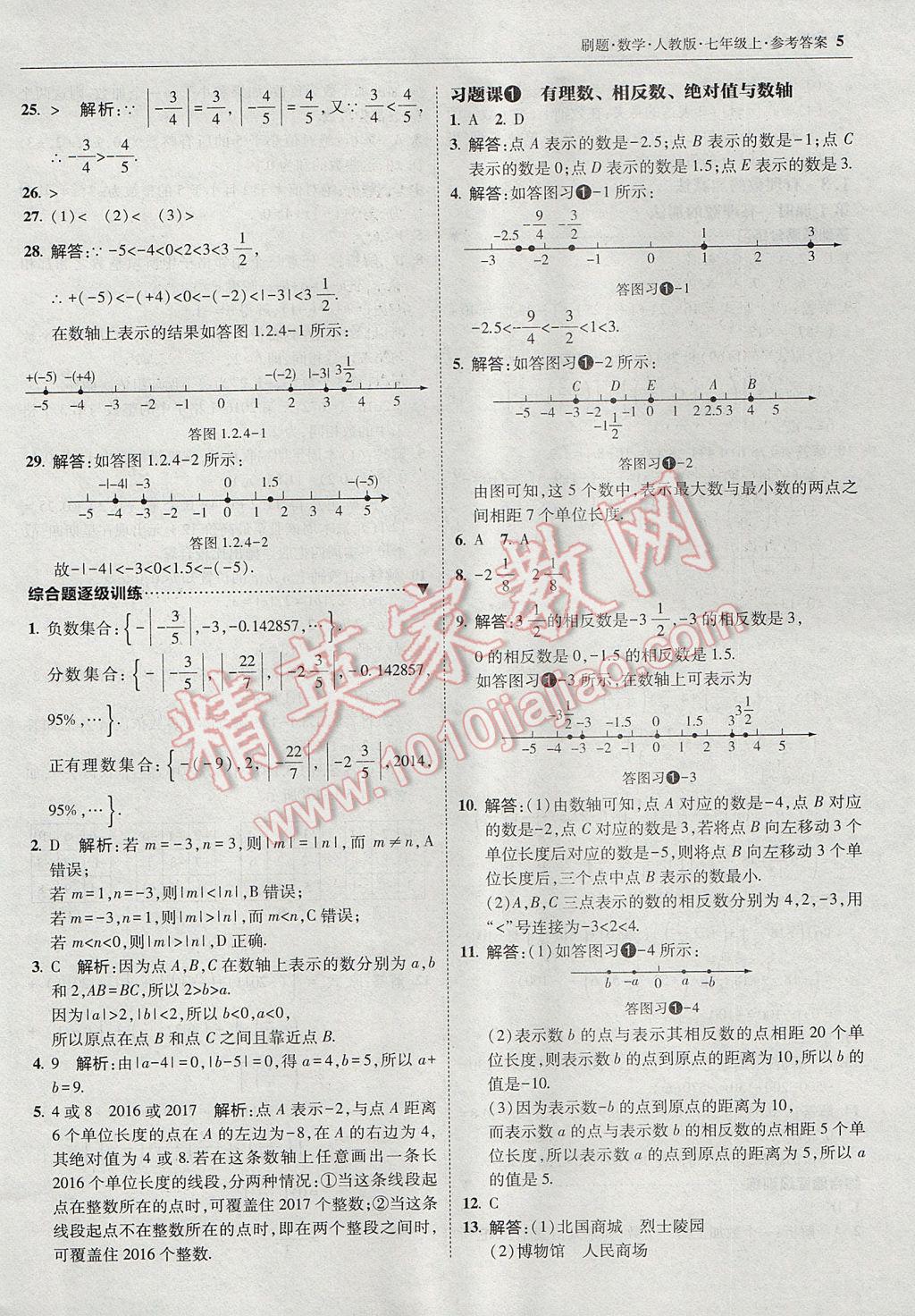 2017年北大綠卡刷題七年級數(shù)學上冊人教版 參考答案第4頁