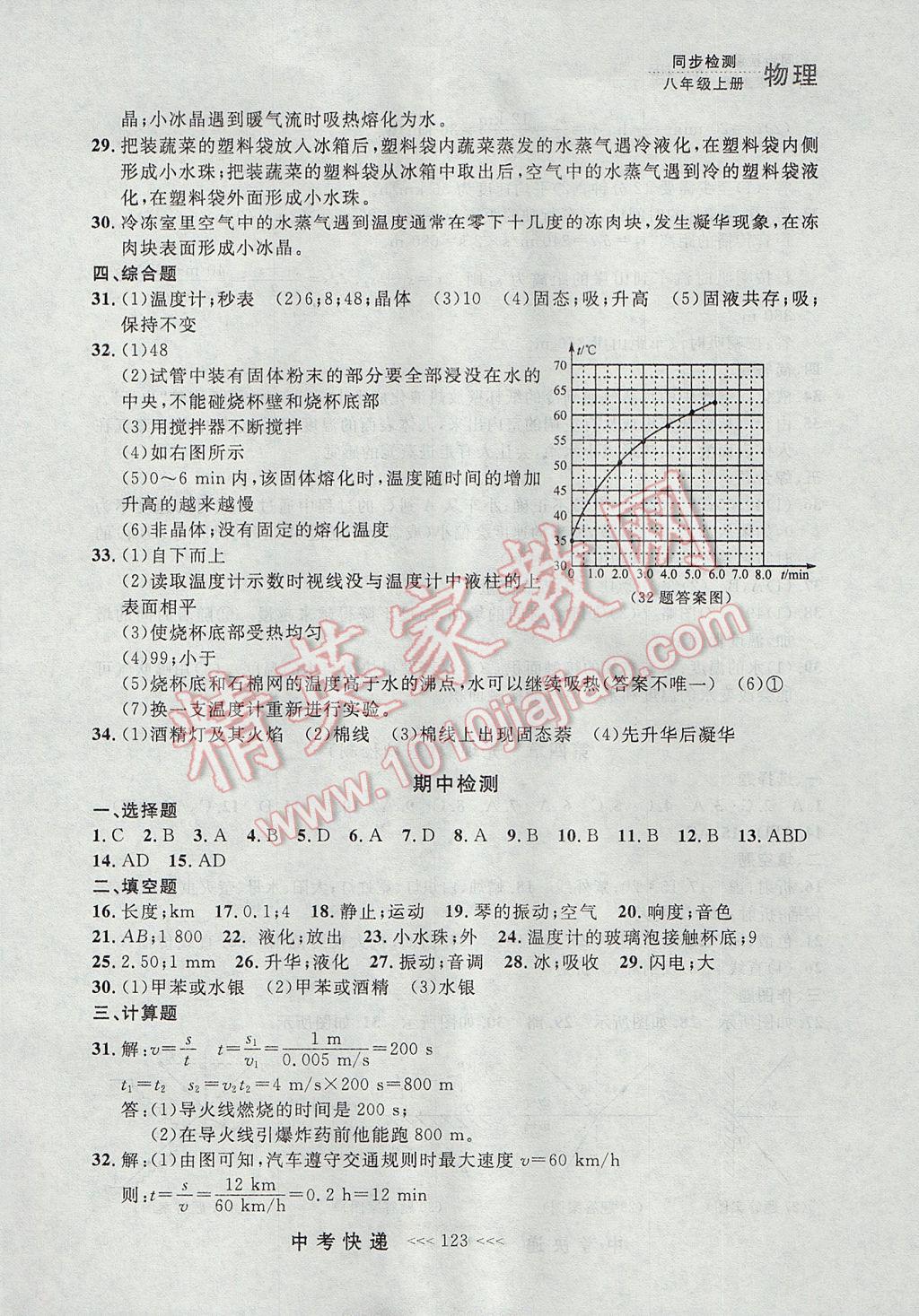 2017年中考快遞同步檢測八年級(jí)物理上冊(cè)人教版大連專用 參考答案第19頁