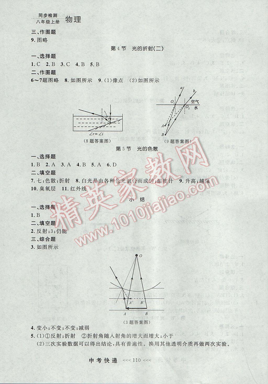 2017年中考快递同步检测八年级物理上册人教版大连专用 参考答案第6页