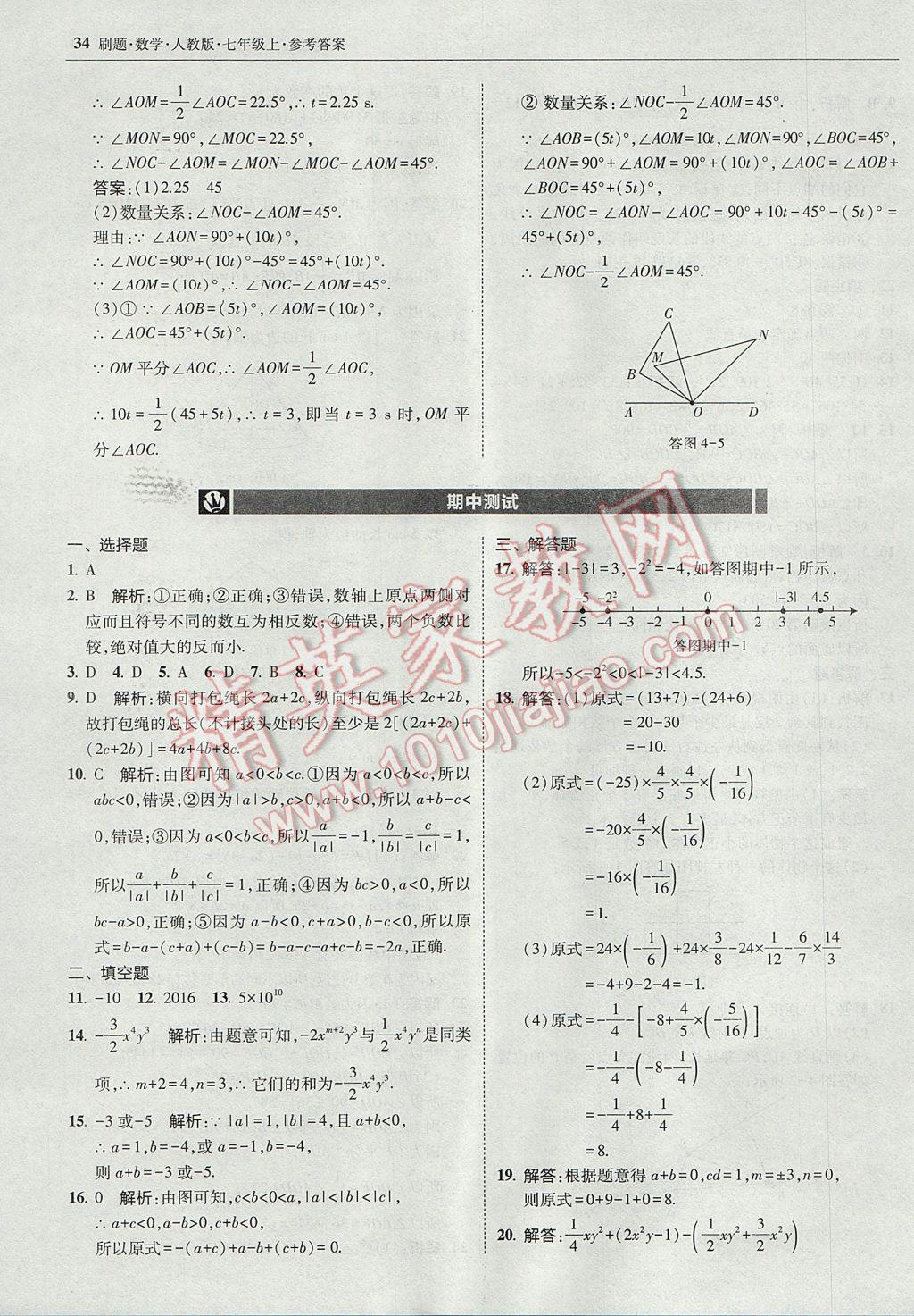 2017年北大綠卡刷題七年級(jí)數(shù)學(xué)上冊人教版 參考答案第33頁