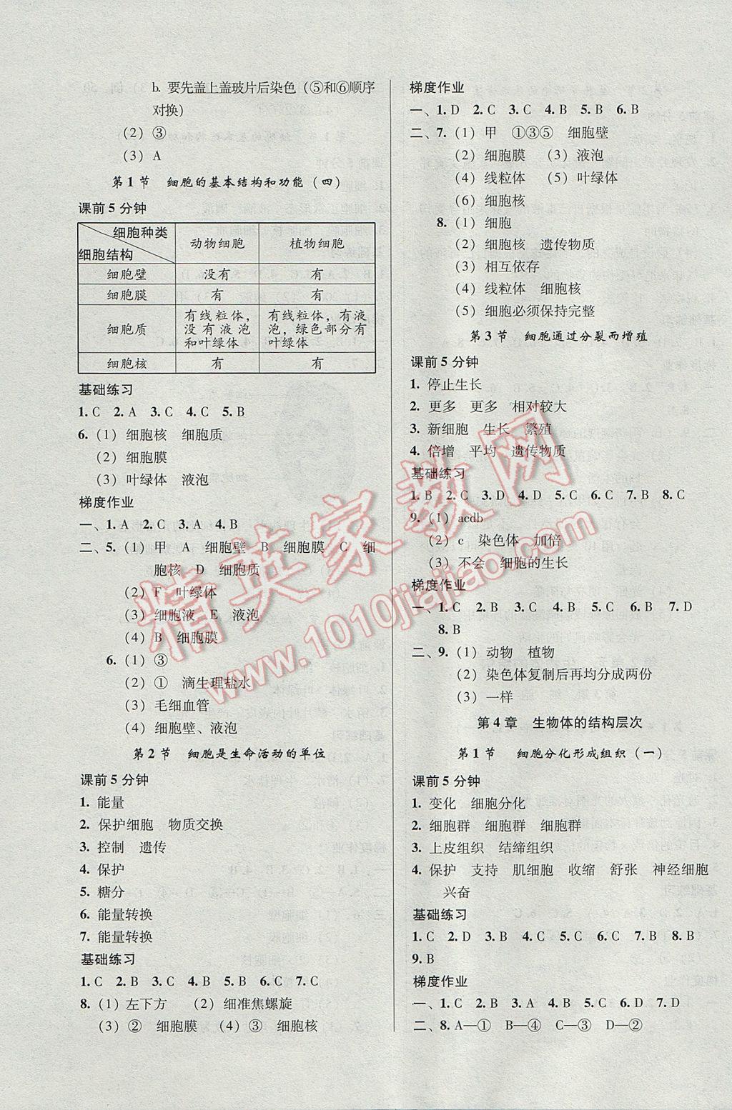 2017年52045模塊式全能訓(xùn)練七年級生物上冊北師大版 參考答案第3頁