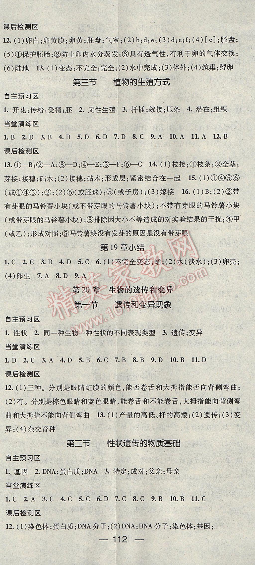 2017年精英新課堂八年級生物上冊北師大版 參考答案第8頁
