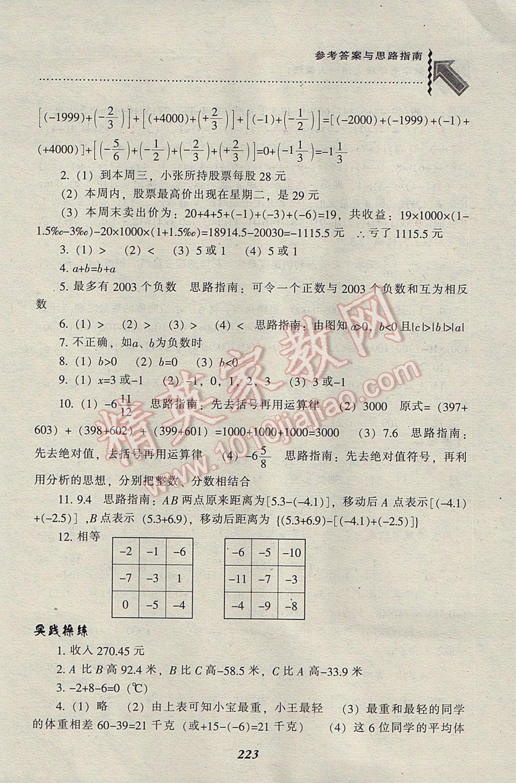 2017年尖子生題庫(kù)七年級(jí)數(shù)學(xué)上冊(cè)人教版 參考答案第9頁(yè)