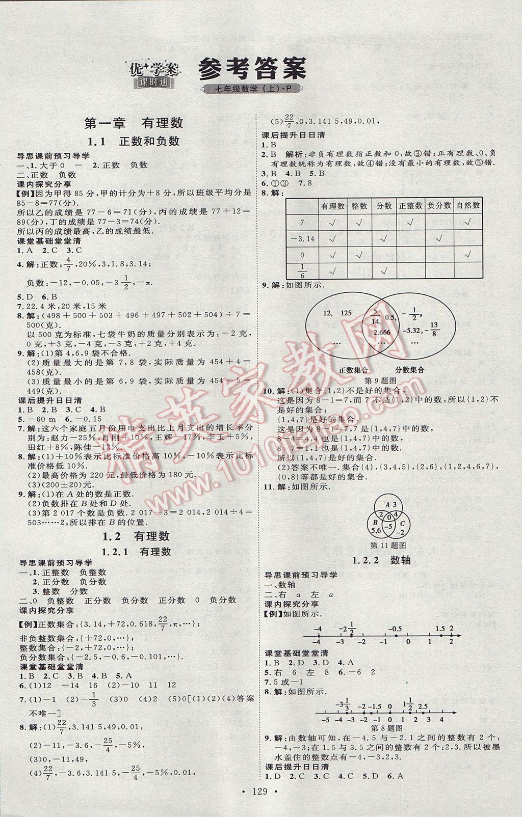 2017年優(yōu)加學案課時通七年級數(shù)學上冊P版 參考答案第1頁