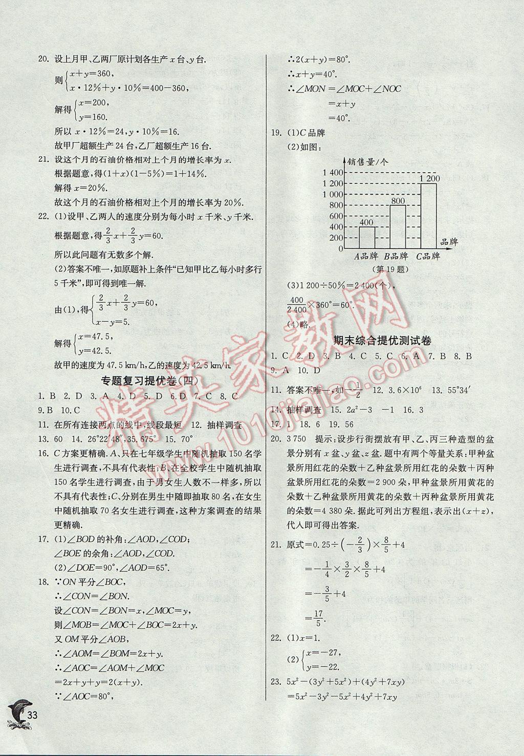 2017年實(shí)驗(yàn)班提優(yōu)訓(xùn)練七年級數(shù)學(xué)上冊滬科版 參考答案第33頁