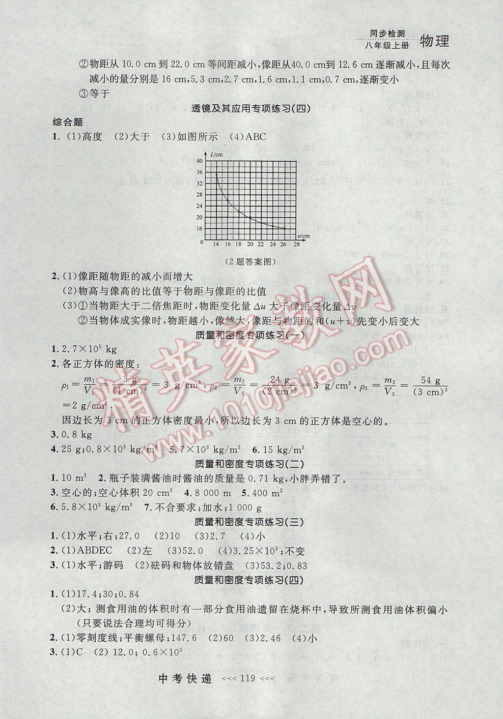 2017年中考快递同步检测八年级物理上册人教版大连专用 参考答案第15页