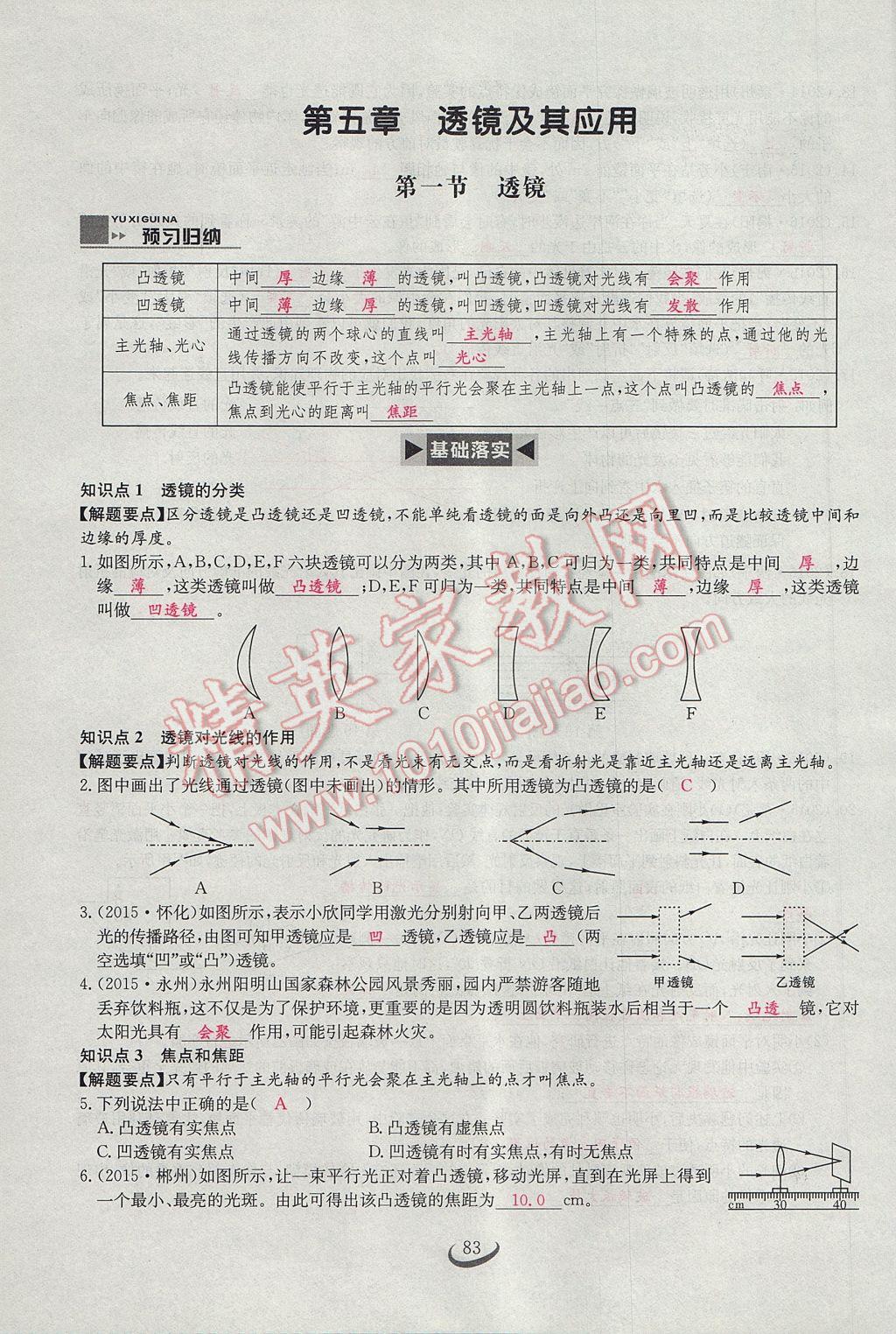 2017年思维新观察八年级物理上册 第五章 透镜及其应用第59页