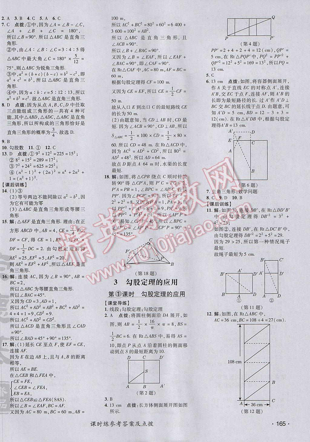 2017年点拨训练八年级数学上册北师大版 参考答案第6页