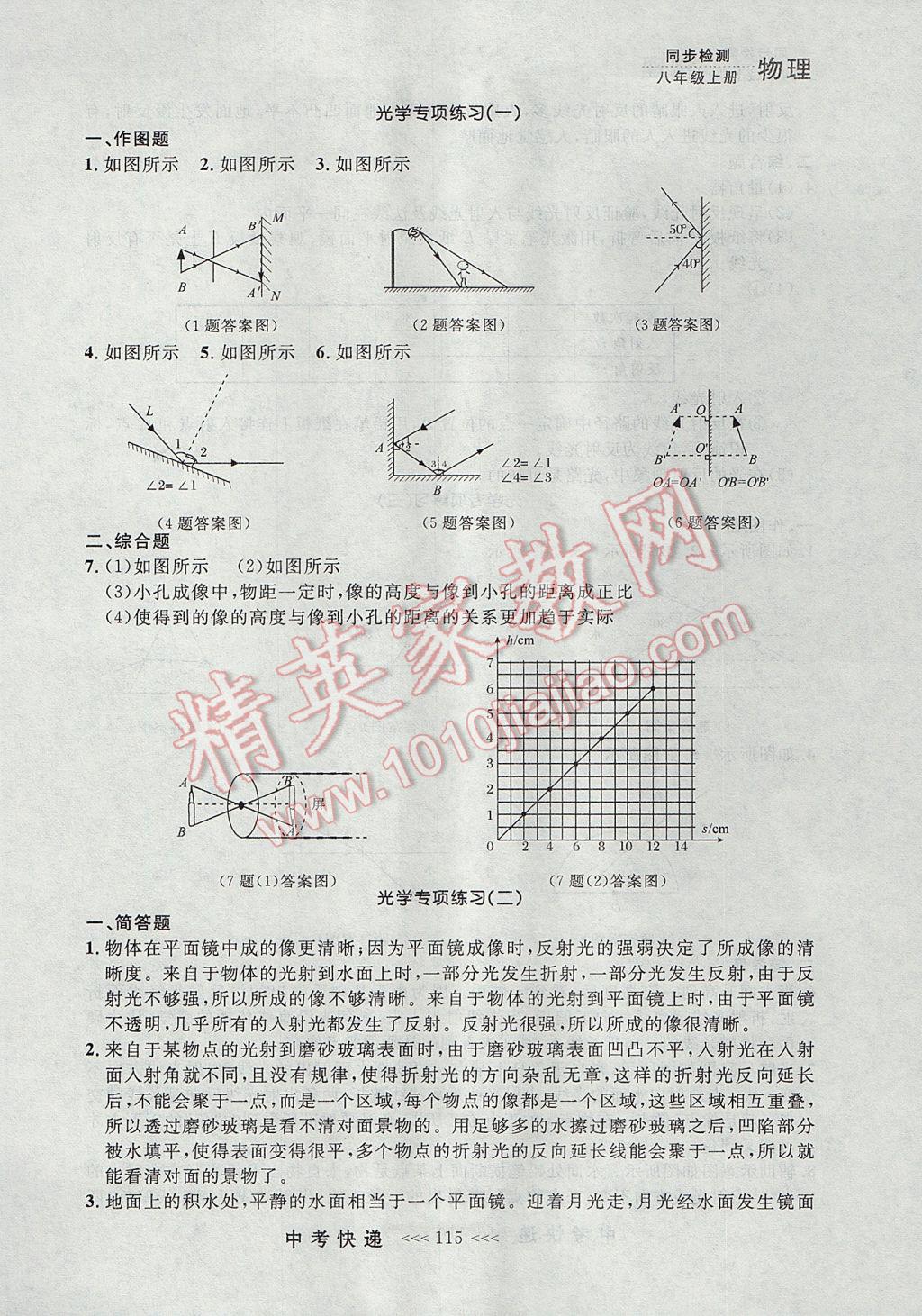 2017年中考快递同步检测八年级物理上册人教版大连专用 参考答案第11页