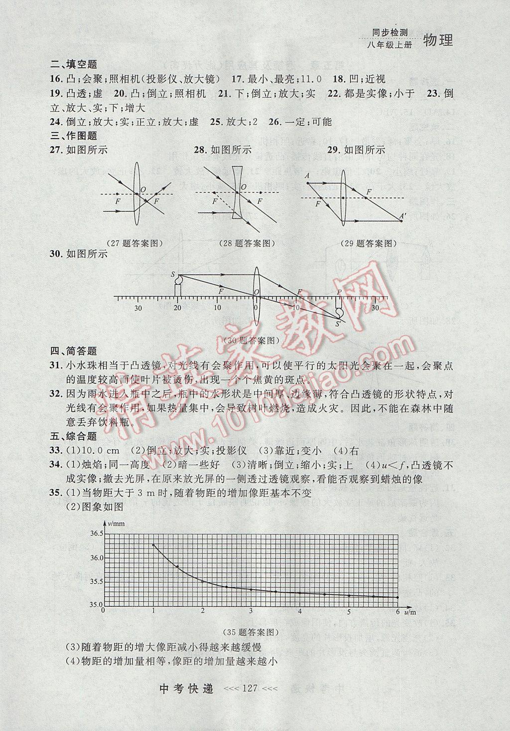 2017年中考快递同步检测八年级物理上册人教版大连专用 参考答案第23页