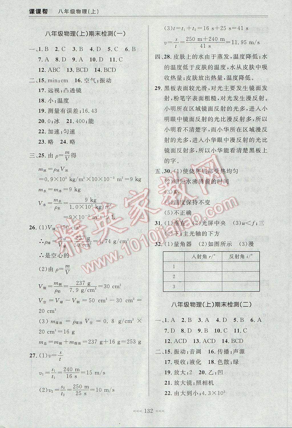 2017年中考快遞課課幫八年級物理上冊大連專用 參考答案第14頁