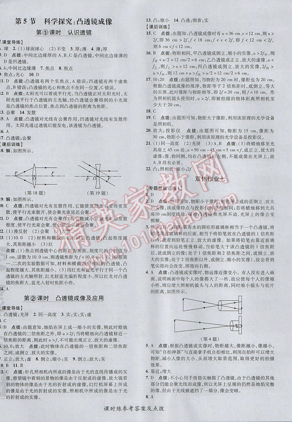 2017年点拨训练八年级物理上册教科版 参考答案第16页