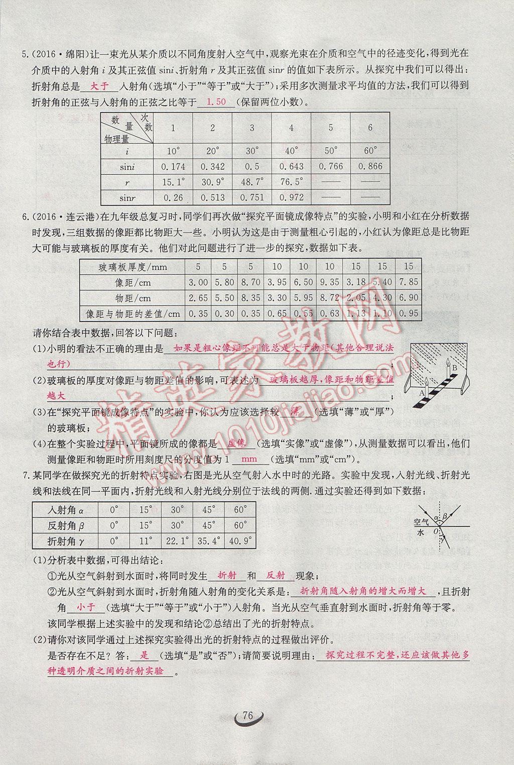 2017年思维新观察八年级物理上册 第四章 光现象第114页