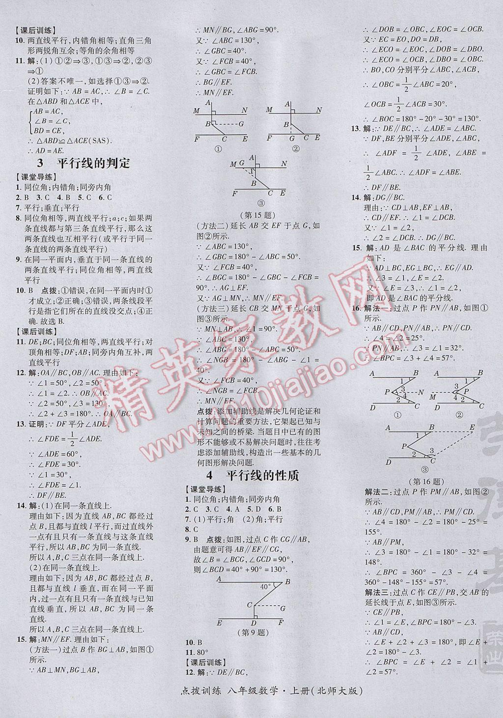 2017年点拨训练八年级数学上册北师大版 参考答案第37页