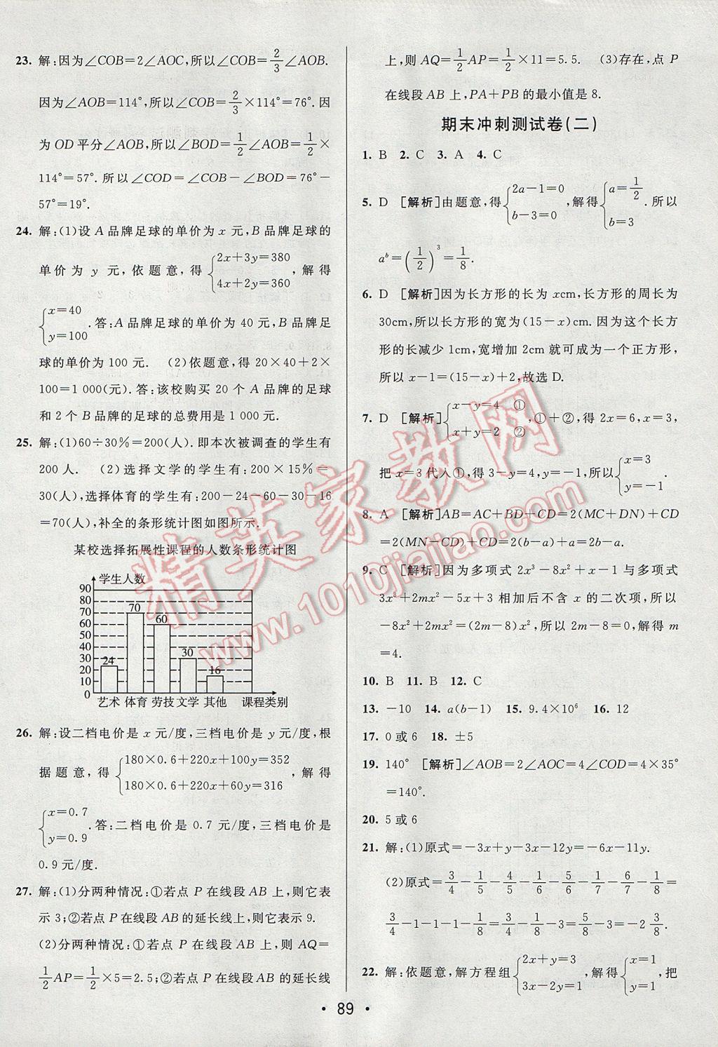 2017年期末考向标海淀新编跟踪突破测试卷七年级数学上册沪科版 参考答案第13页