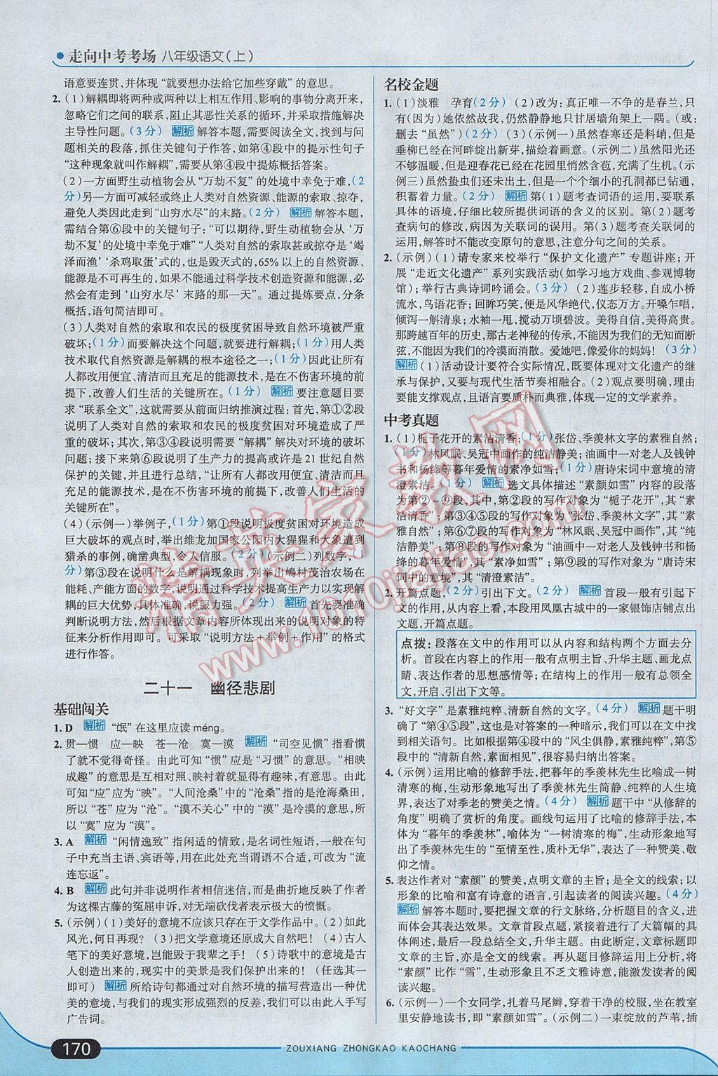 2017年走向中考考場八年級語文上冊江蘇版 參考答案第28頁