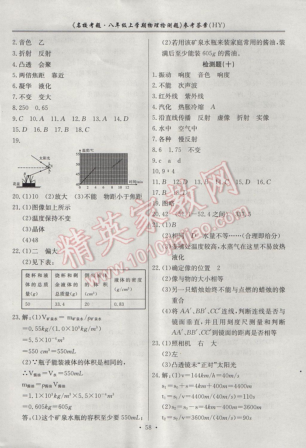 2017年名校考题八年级物理上册沪粤版 参考答案第6页