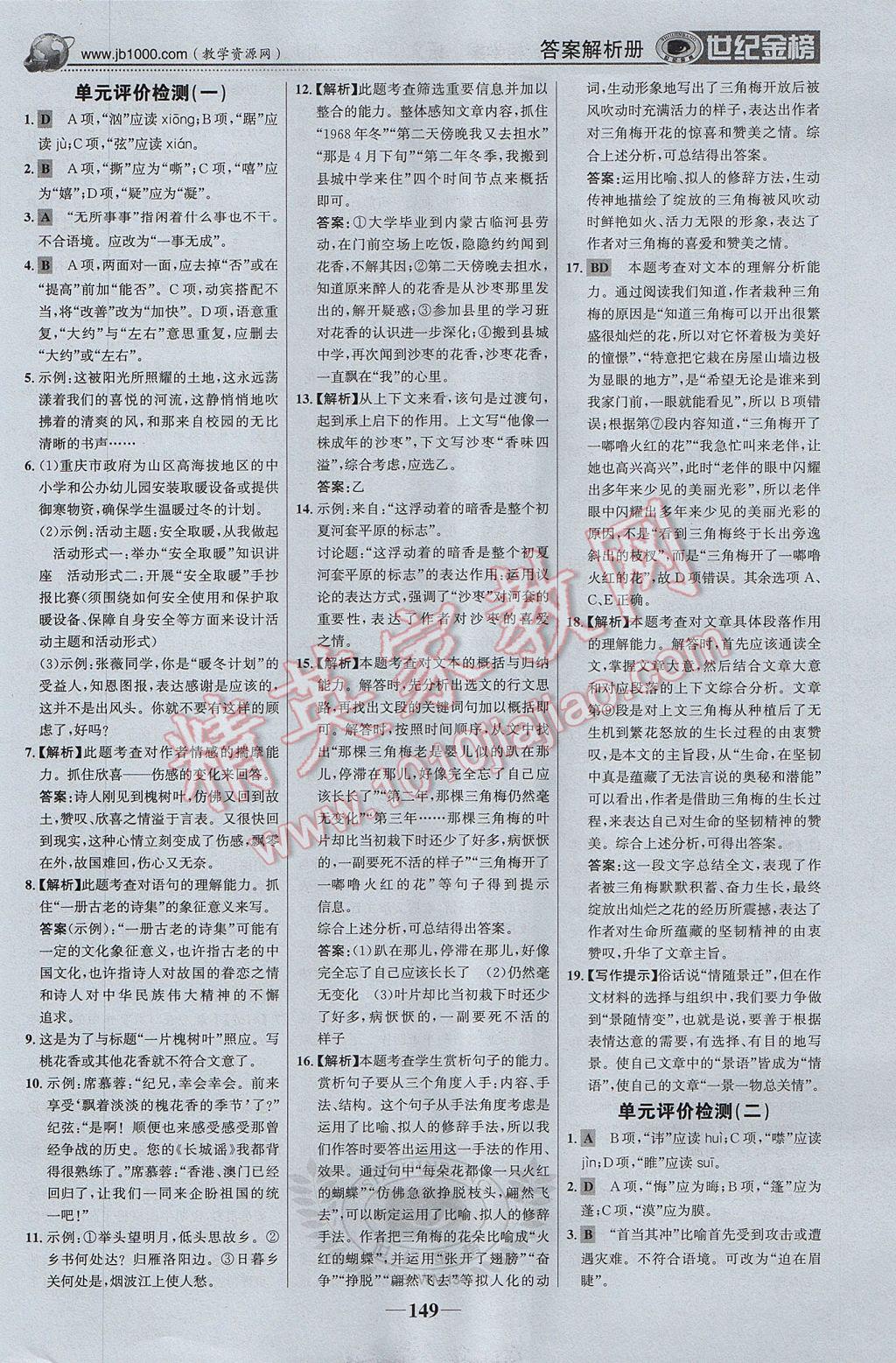 2017年世紀(jì)金榜金榜學(xué)案八年級(jí)語文上冊語文版 參考答案第18頁