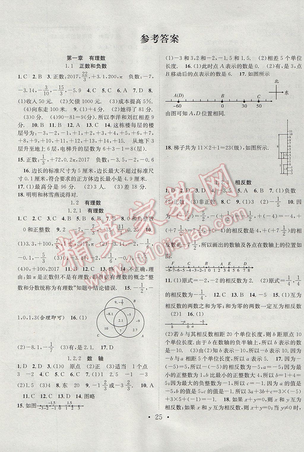 2017年七天學(xué)案學(xué)練考七年級(jí)數(shù)學(xué)上冊(cè)人教版 參考答案第1頁