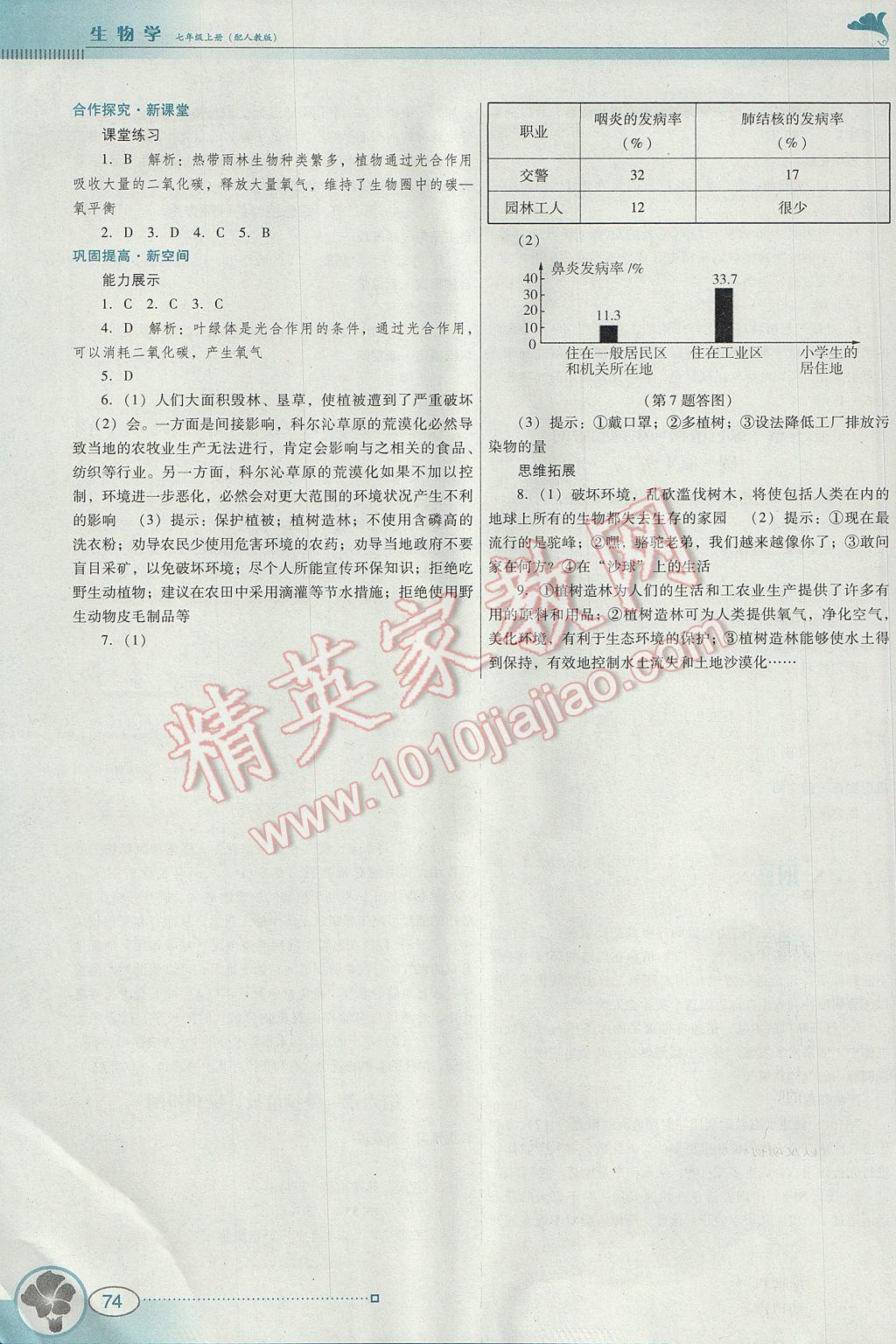 2017年南方新课堂金牌学案七年级生物学上册人教版 参考答案第8页