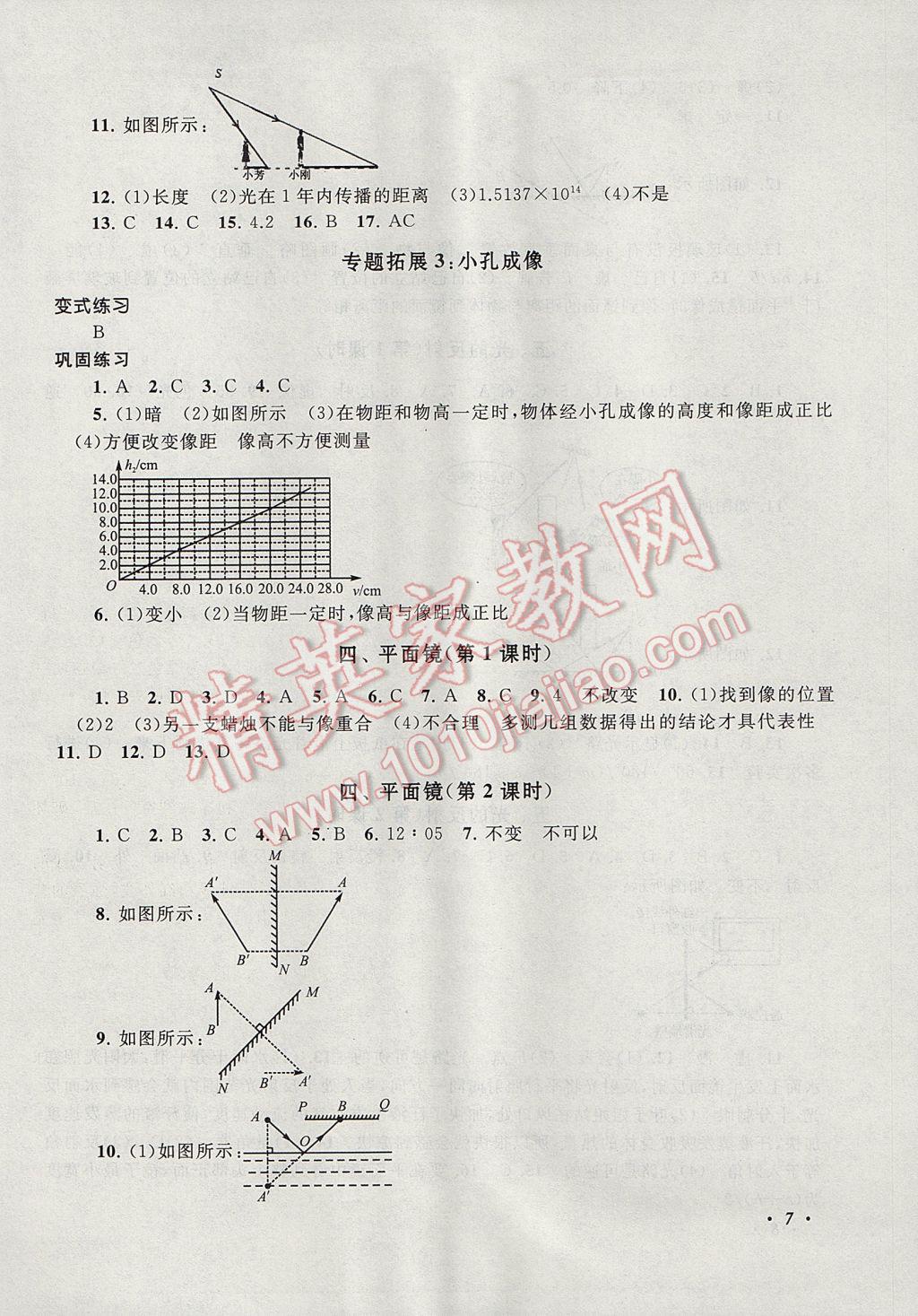 2017年拓展與培優(yōu)八年級物理上冊蘇科版 參考答案第7頁