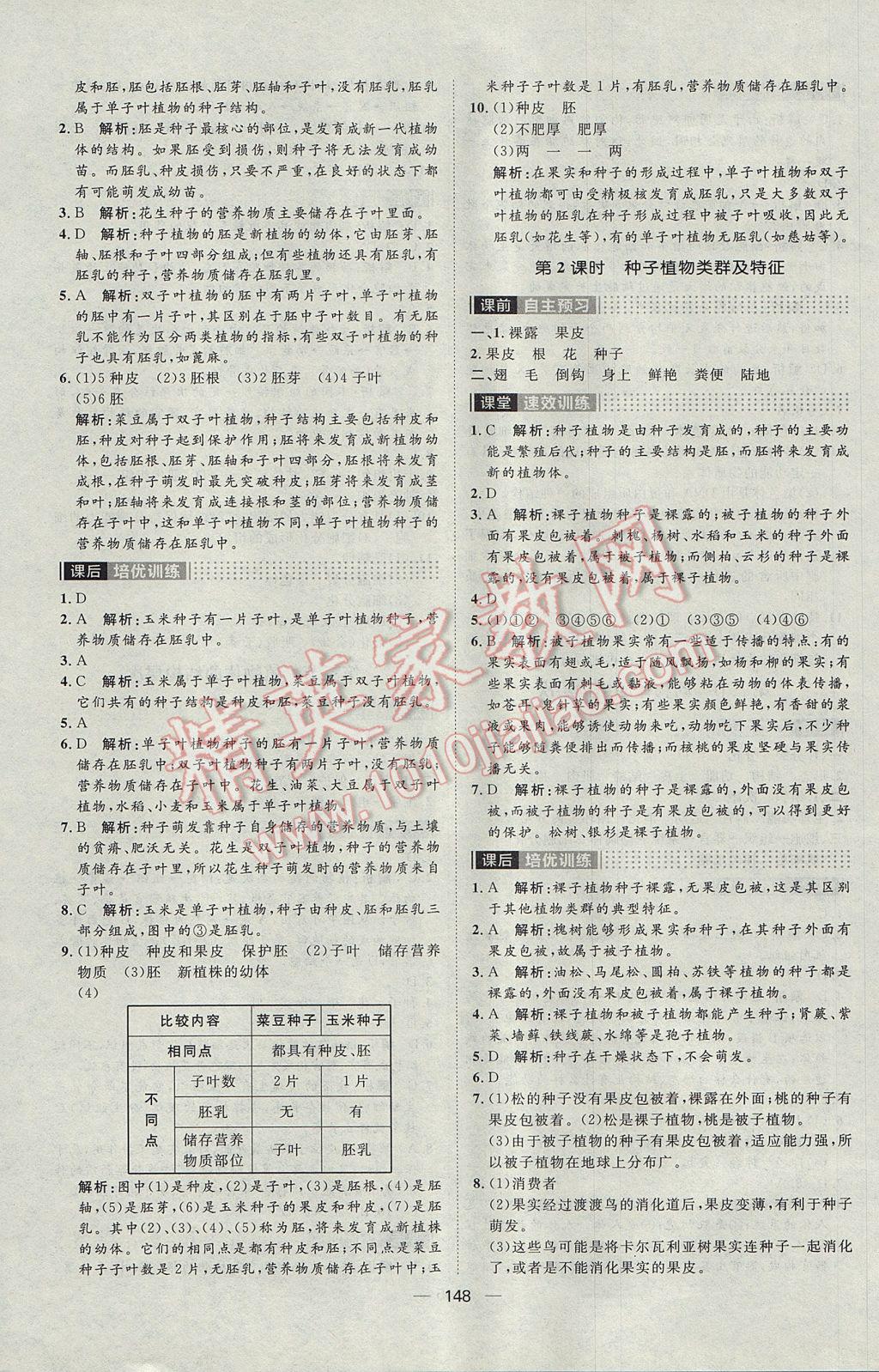 2017年陽光計劃七年級生物上冊人教版 參考答案第12頁