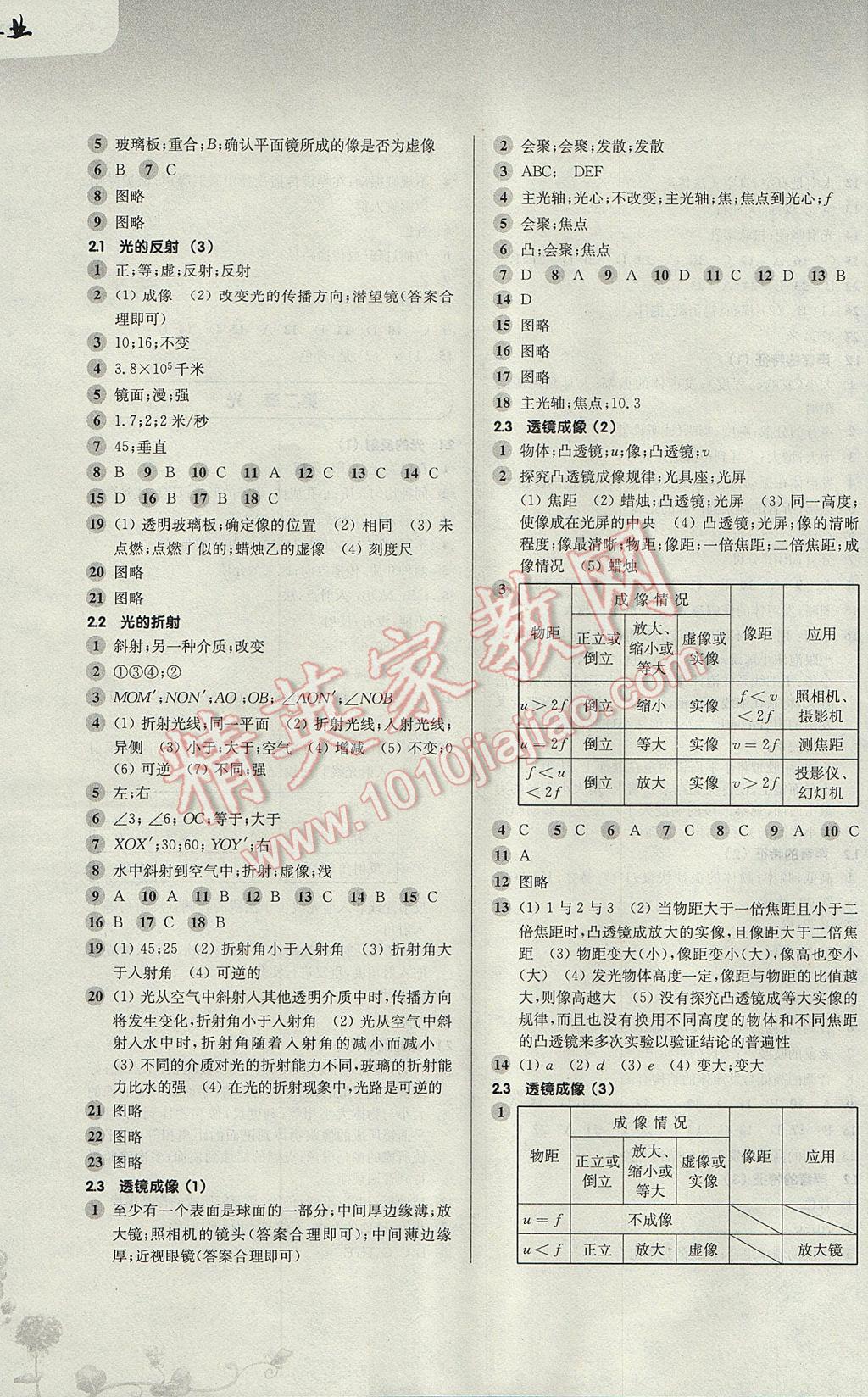 2017年第一作业八年级物理第一学期 参考答案第3页