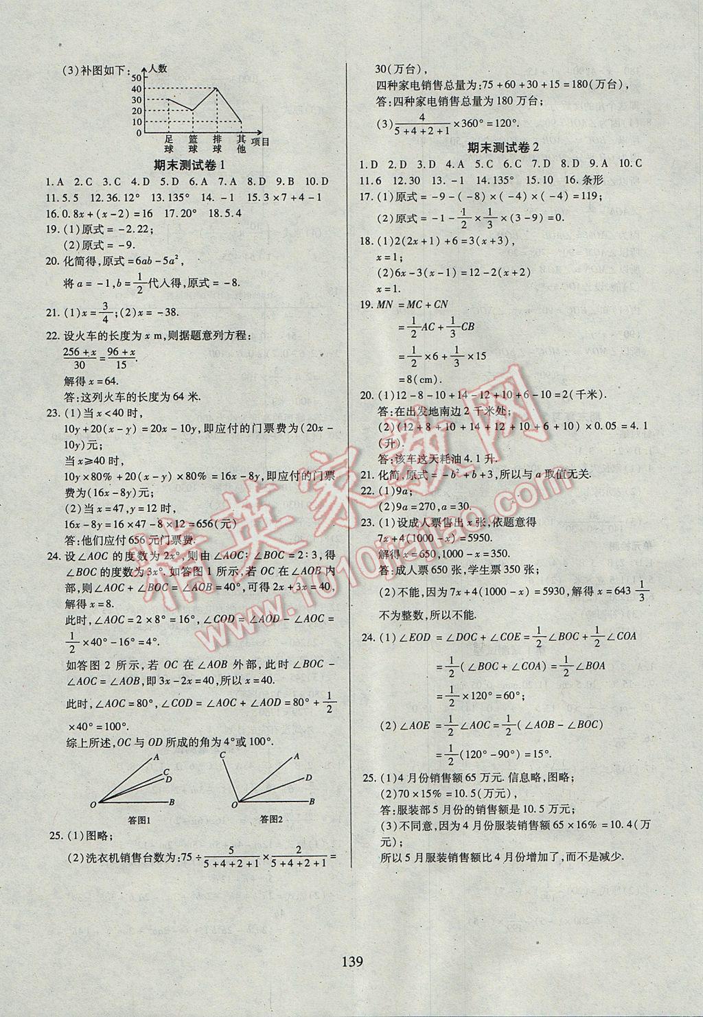 2017年有效课堂课时导学案七年级数学上册湘教版 参考答案第24页