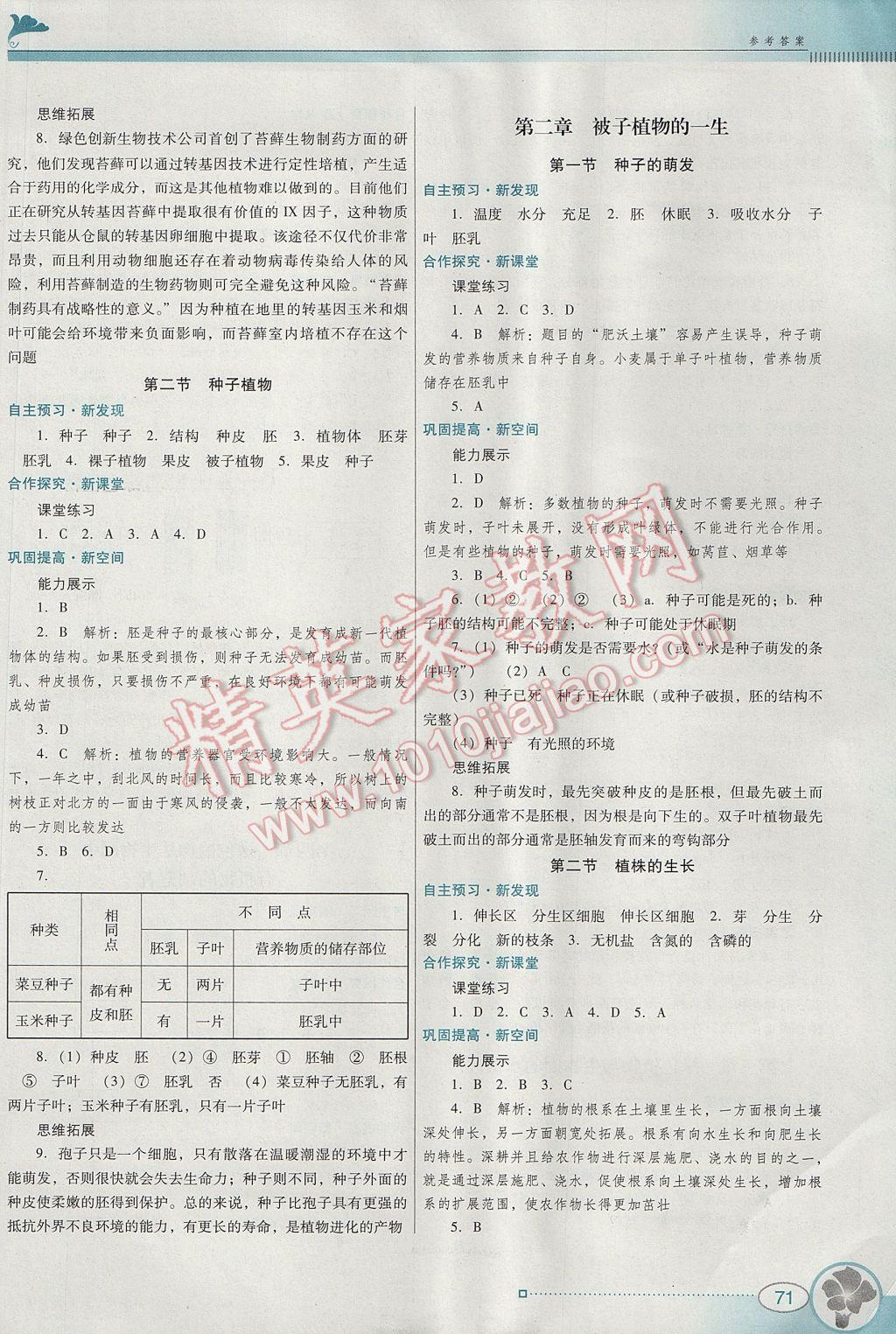 2017年南方新课堂金牌学案七年级生物学上册人教版 参考答案第5页