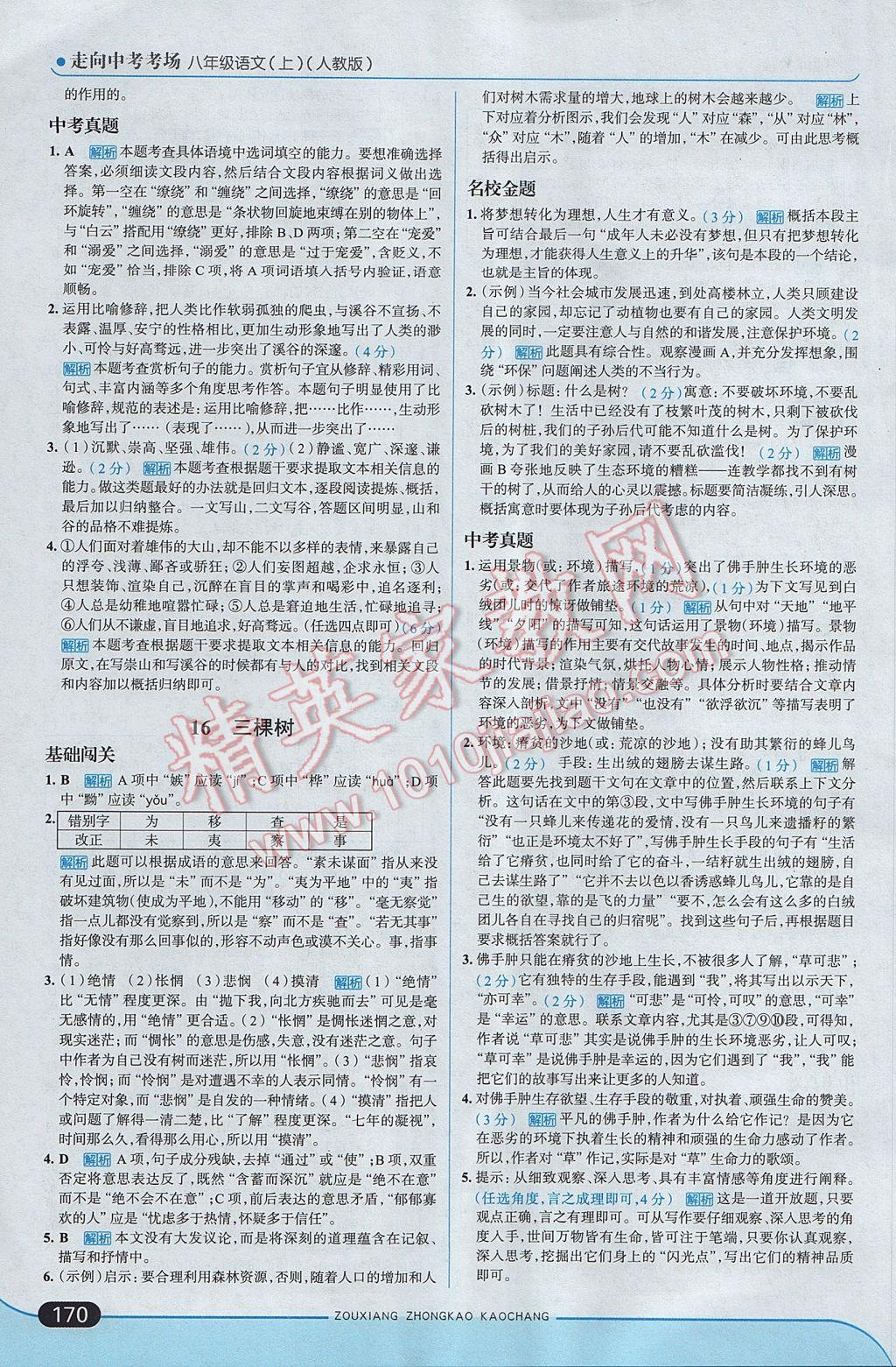 2017年走向中考考場(chǎng)八年級(jí)語(yǔ)文上冊(cè)人教版 參考答案第20頁(yè)