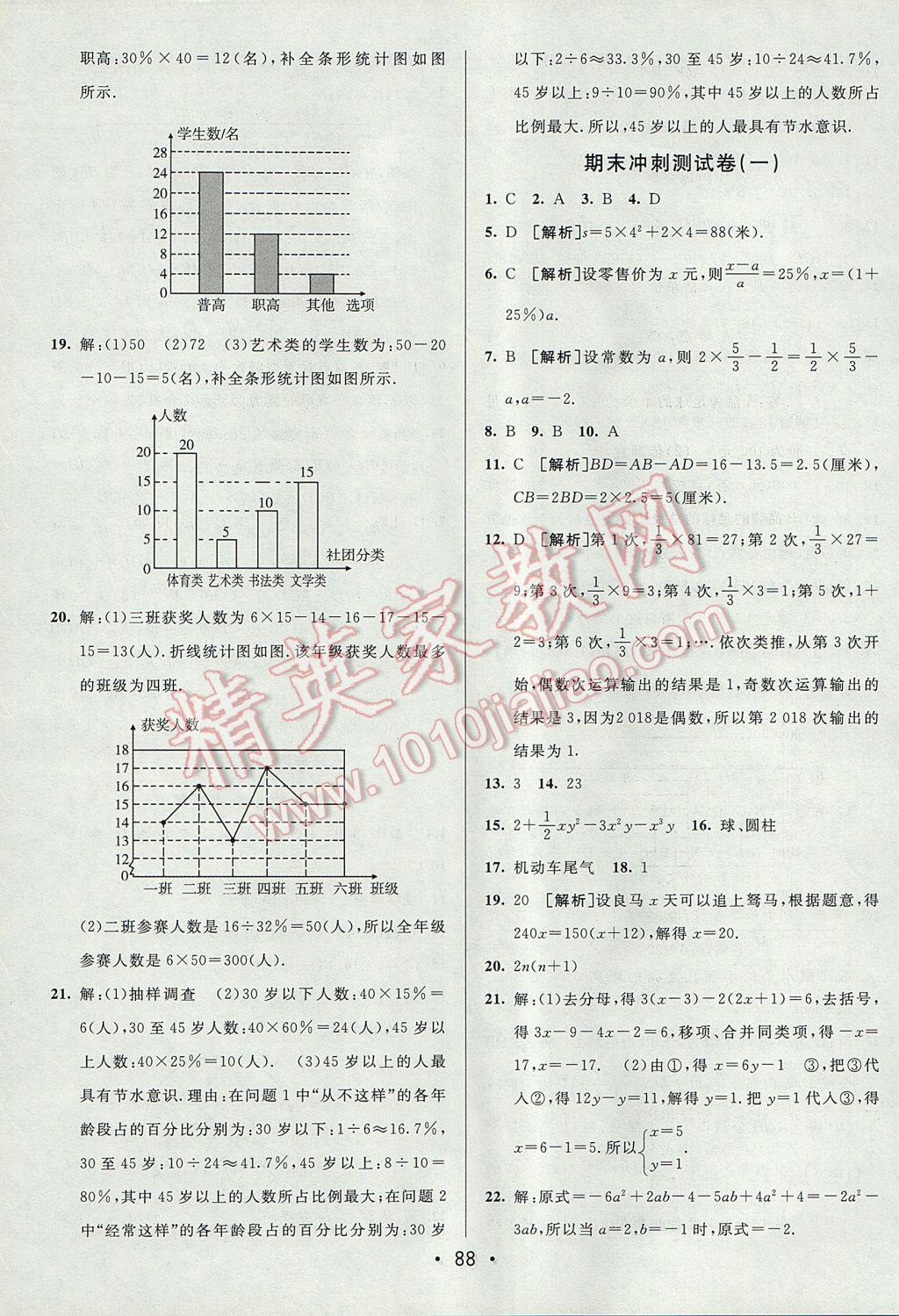 2017年期末考向标海淀新编跟踪突破测试卷七年级数学上册沪科版 参考答案第12页