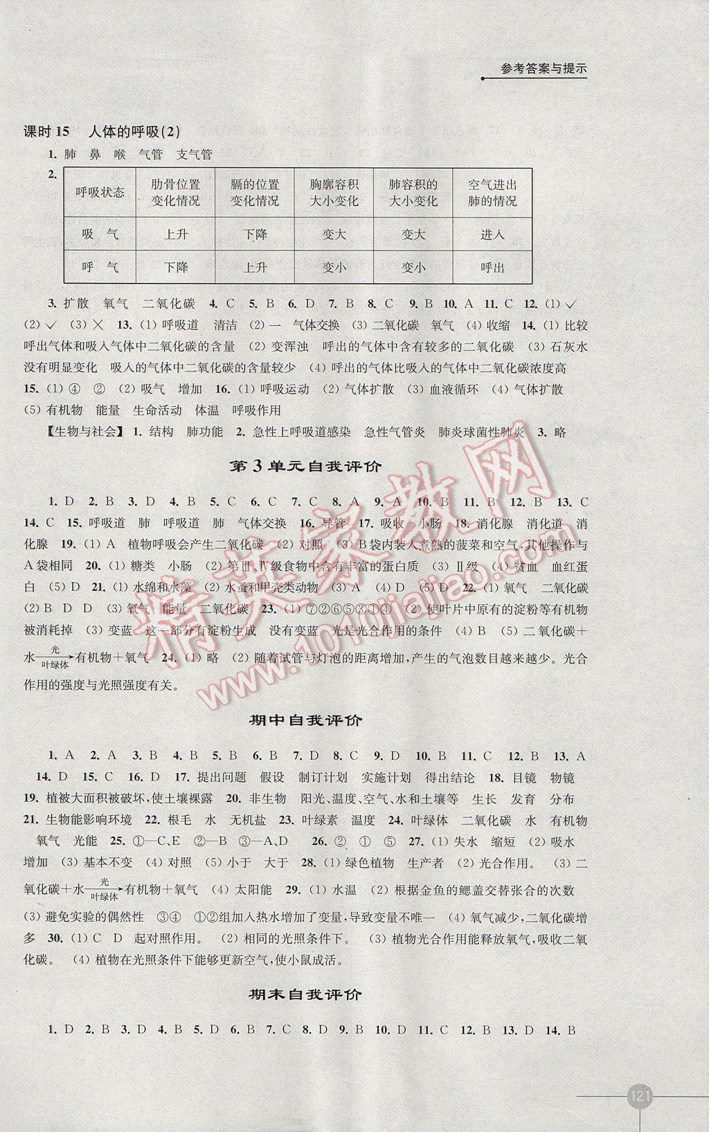 2017年課課練初中生物學(xué)七年級上冊蘇科版 參考答案第7頁