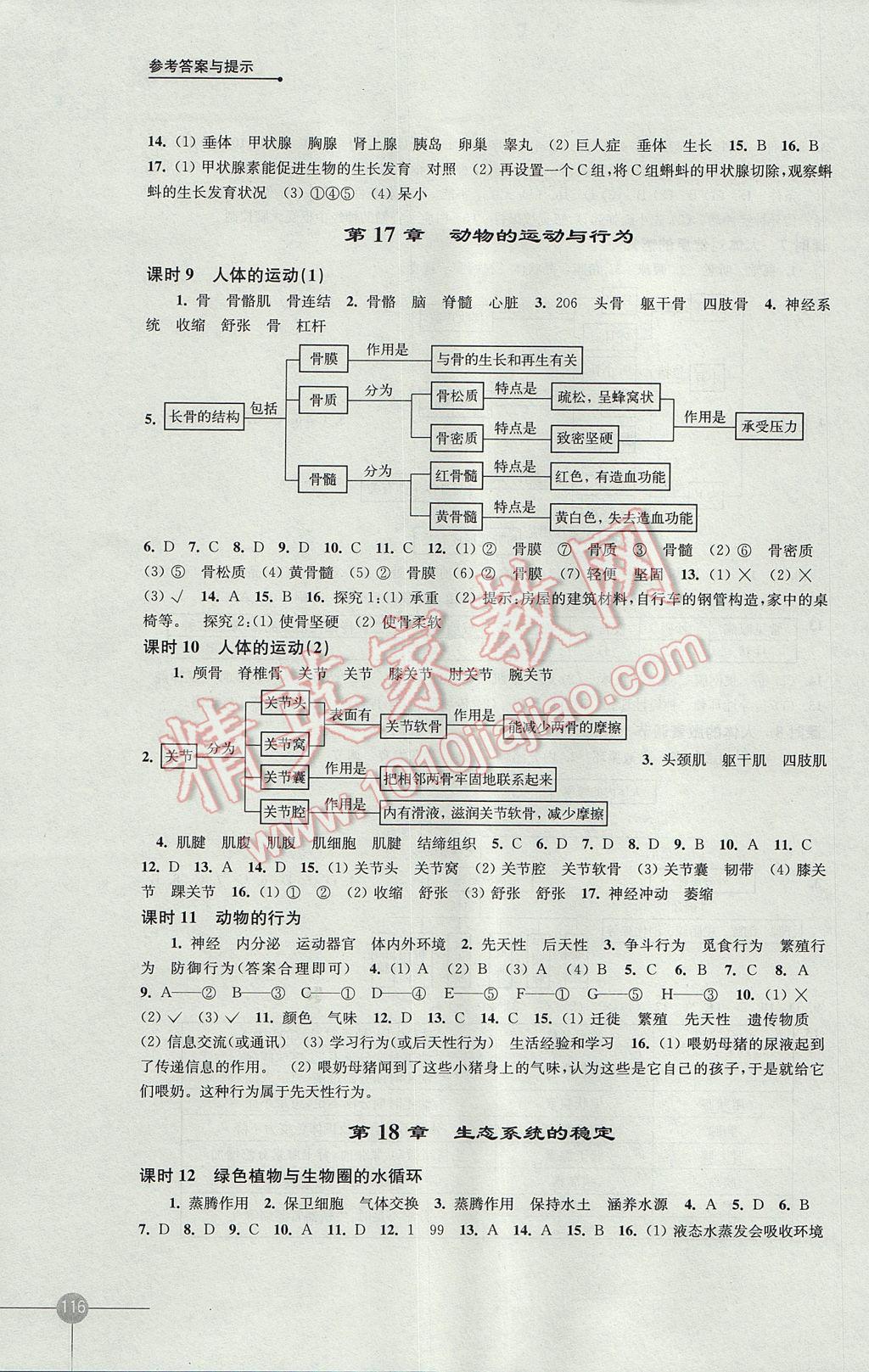 2017年课课练初中生物学八年级上册苏科版 参考答案第4页