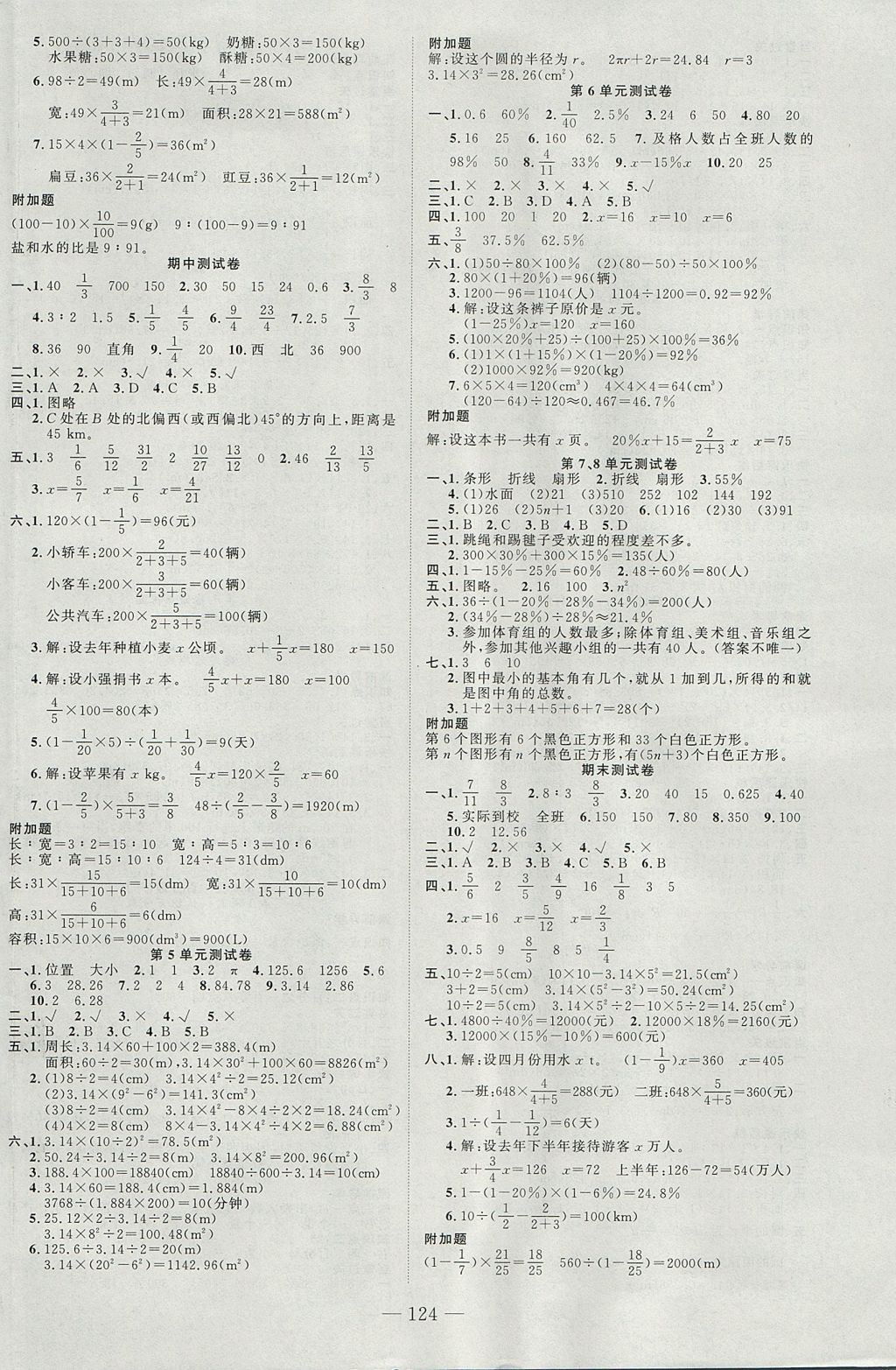 2017年原创新课堂六年级数学上册人教版 参考答案第8页