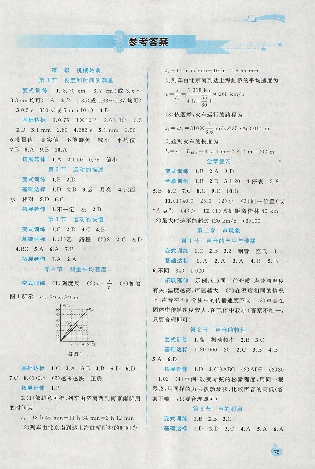 2017年新課程學(xué)習(xí)與測(cè)評(píng)同步學(xué)習(xí)八年級(jí)物理上冊(cè)人教版 參考答案第1頁