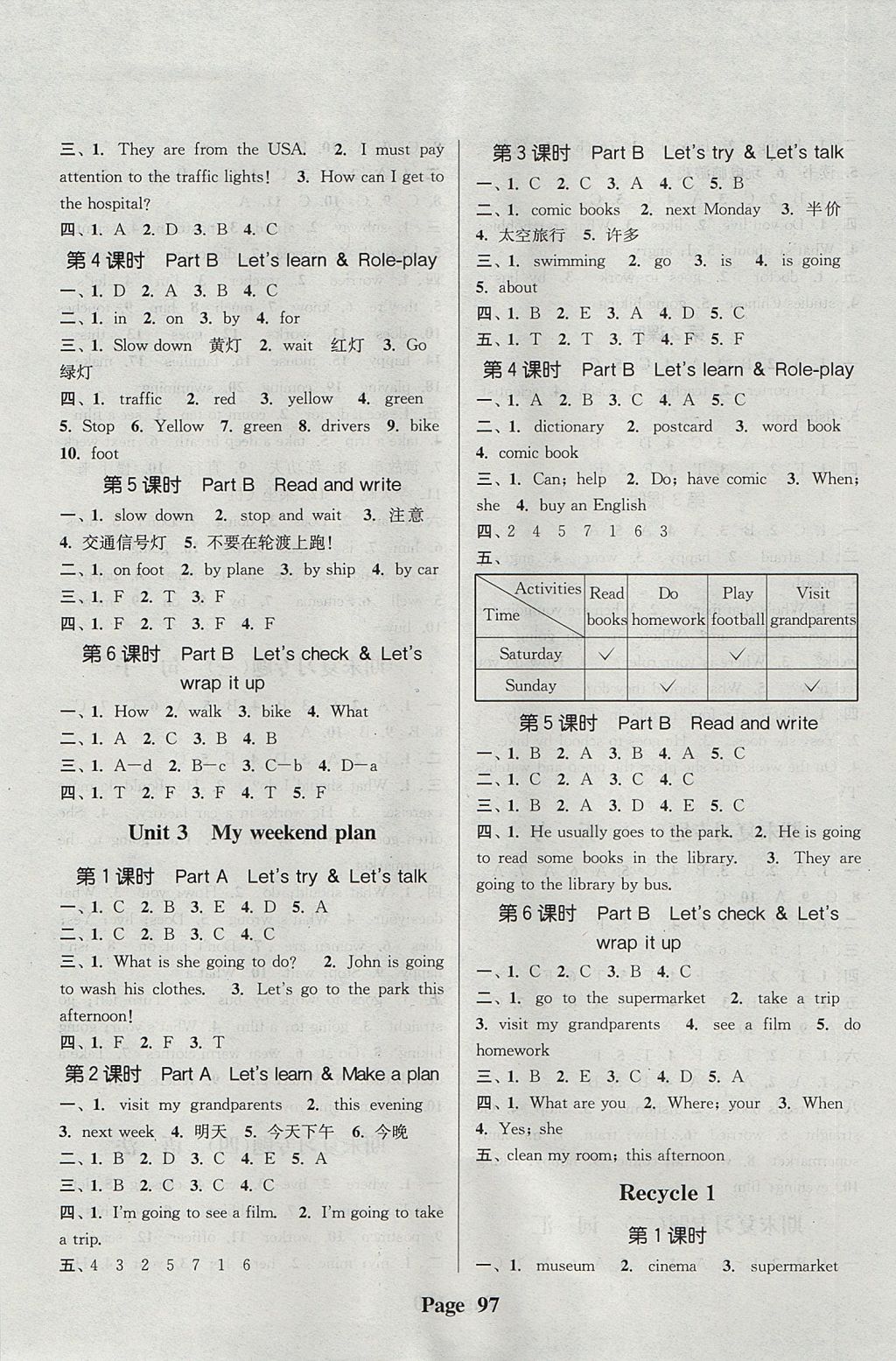 2017年通城學典課時新體驗六年級英語上冊人教PEP版 參考答案第5頁