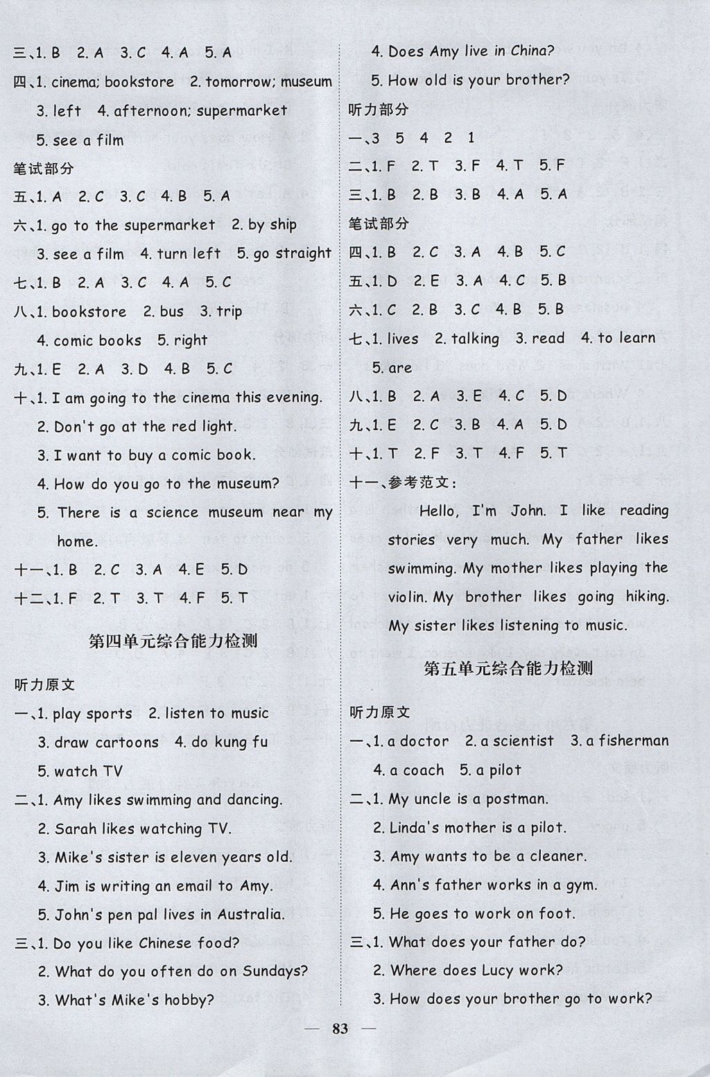 2017年阳光同学课时优化作业六年级英语上册人教PEP版 参考答案第9页