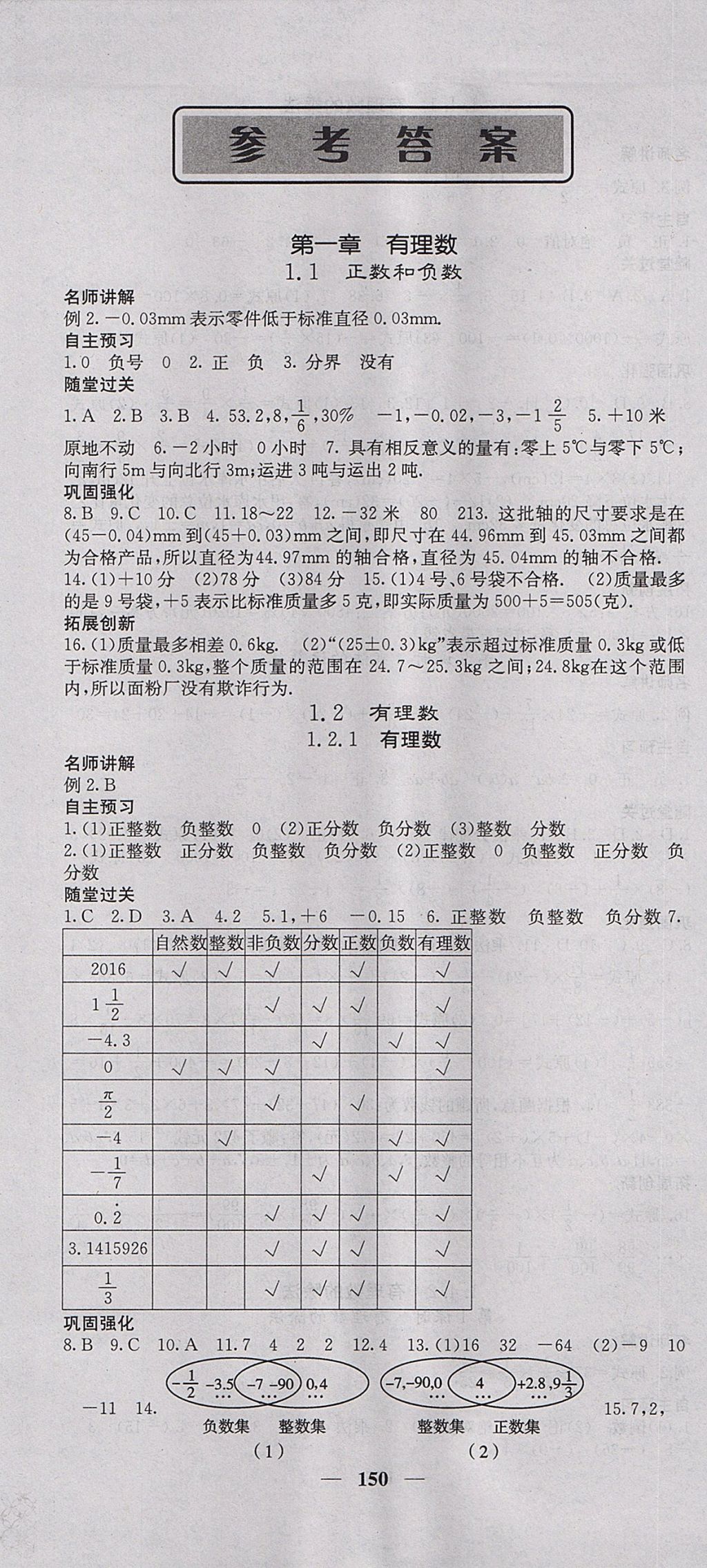 2017年課堂點(diǎn)睛七年級(jí)數(shù)學(xué)上冊人教版 參考答案第1頁