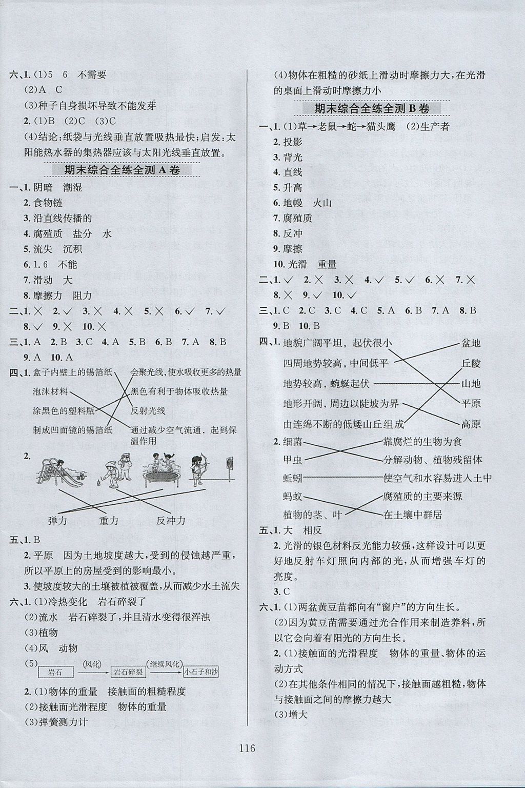 2017年小学教材全练五年级科学上册教科版 参考答案第20页