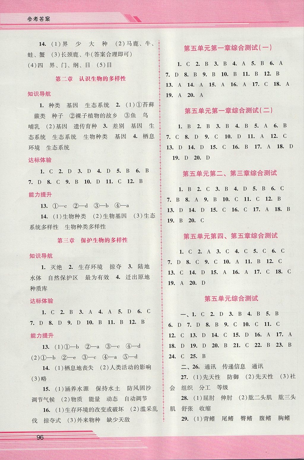 2017年自主与互动学习新课程学习辅导八年级生物学上册人教版 参考答案第6页