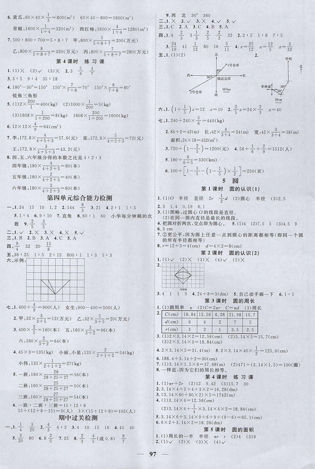 2017年陽(yáng)光同學(xué)課時(shí)優(yōu)化作業(yè)六年級(jí)數(shù)學(xué)上冊(cè)人教版 參考答案第5頁(yè)