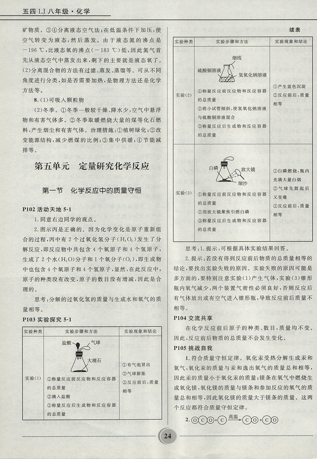 2017年夺冠百分百初中精讲精练八年级化学鲁教版五四制 参考答案第24页