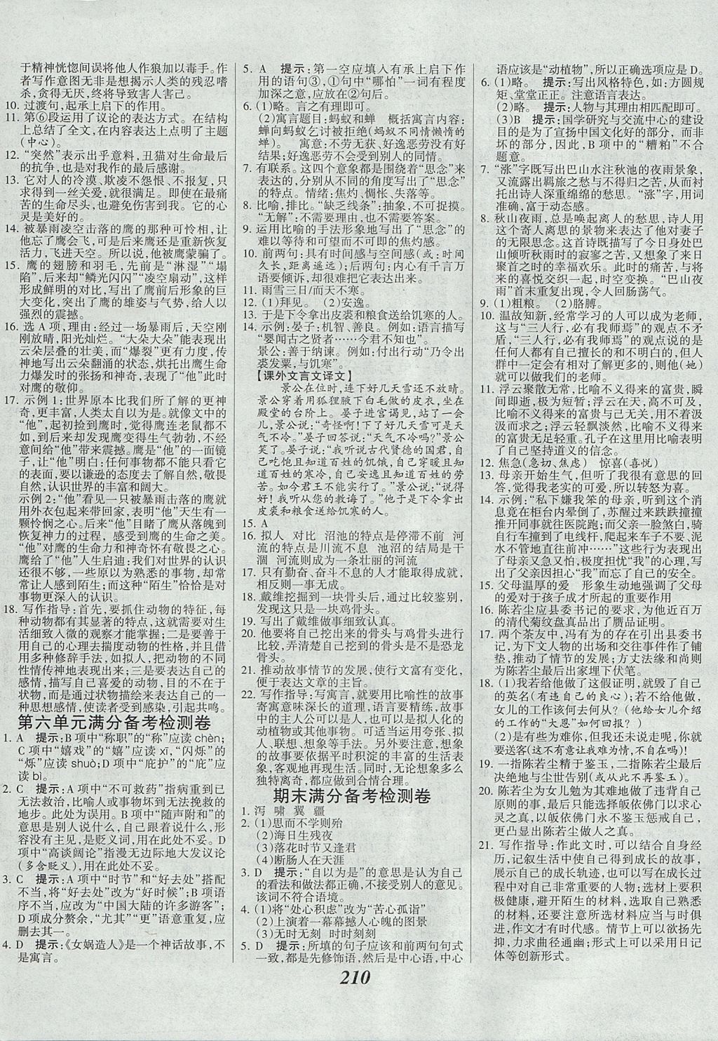 2017年全優(yōu)課堂考點集訓(xùn)與滿分備考七年級語文上冊 參考答案第16頁