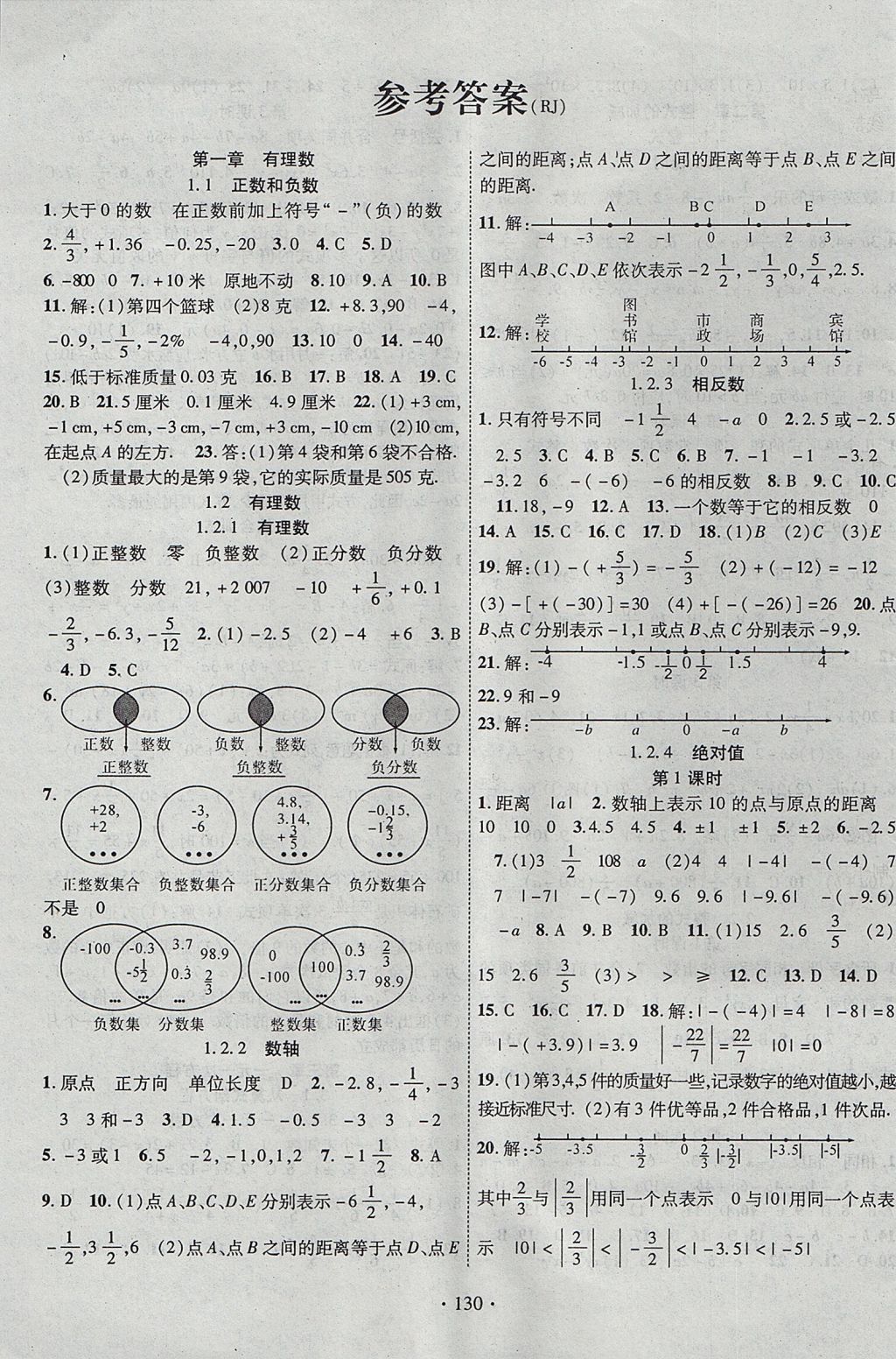 2017年暢優(yōu)新課堂七年級數(shù)學上冊人教版 參考答案第1頁