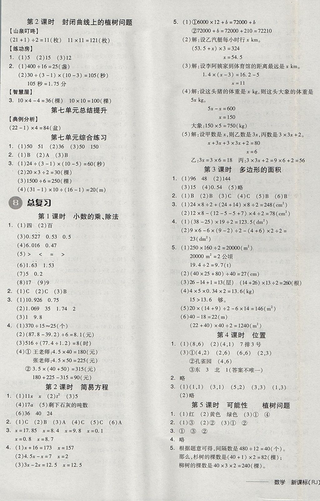 2017年全品学练考五年级数学上册人教版 参考答案第9页