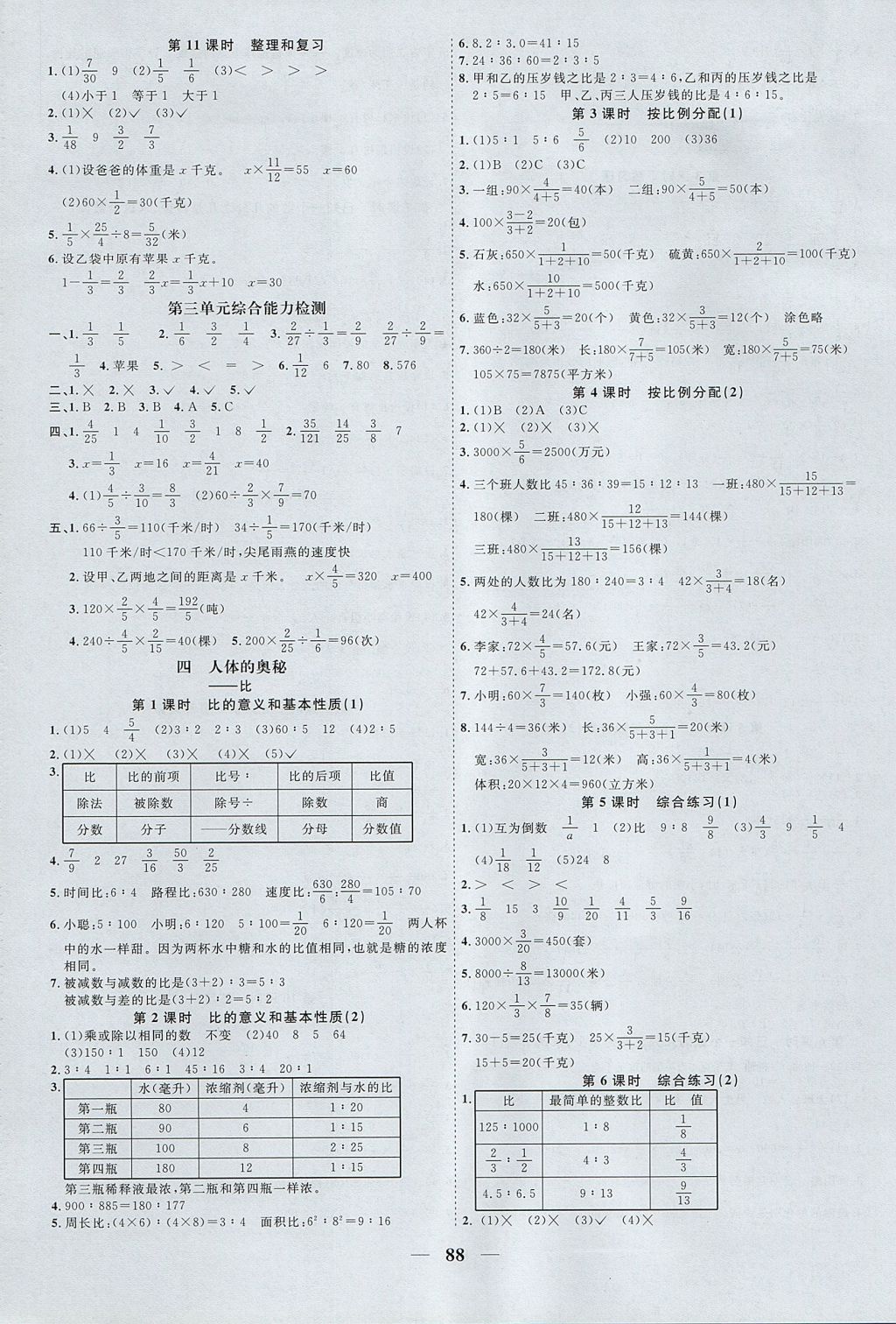 2017年阳光同学课时优化作业六年级数学上册青岛版 参考答案第4页