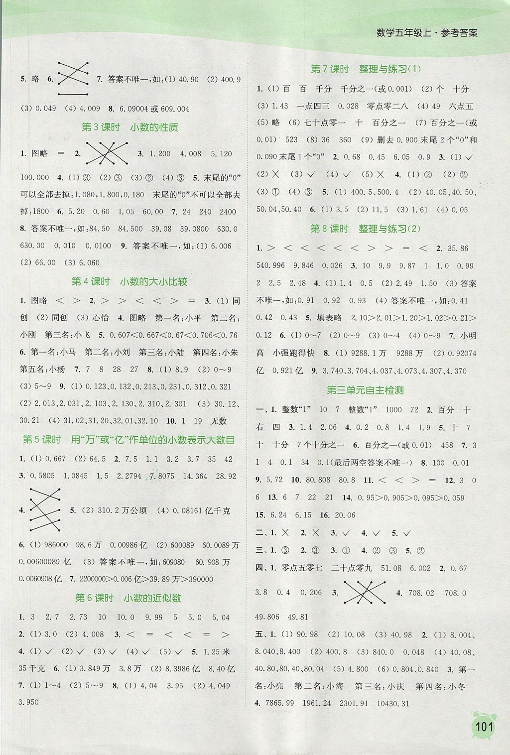 2017年通城学典课时作业本五年级数学上册苏教版江苏专用 参考答案第3页