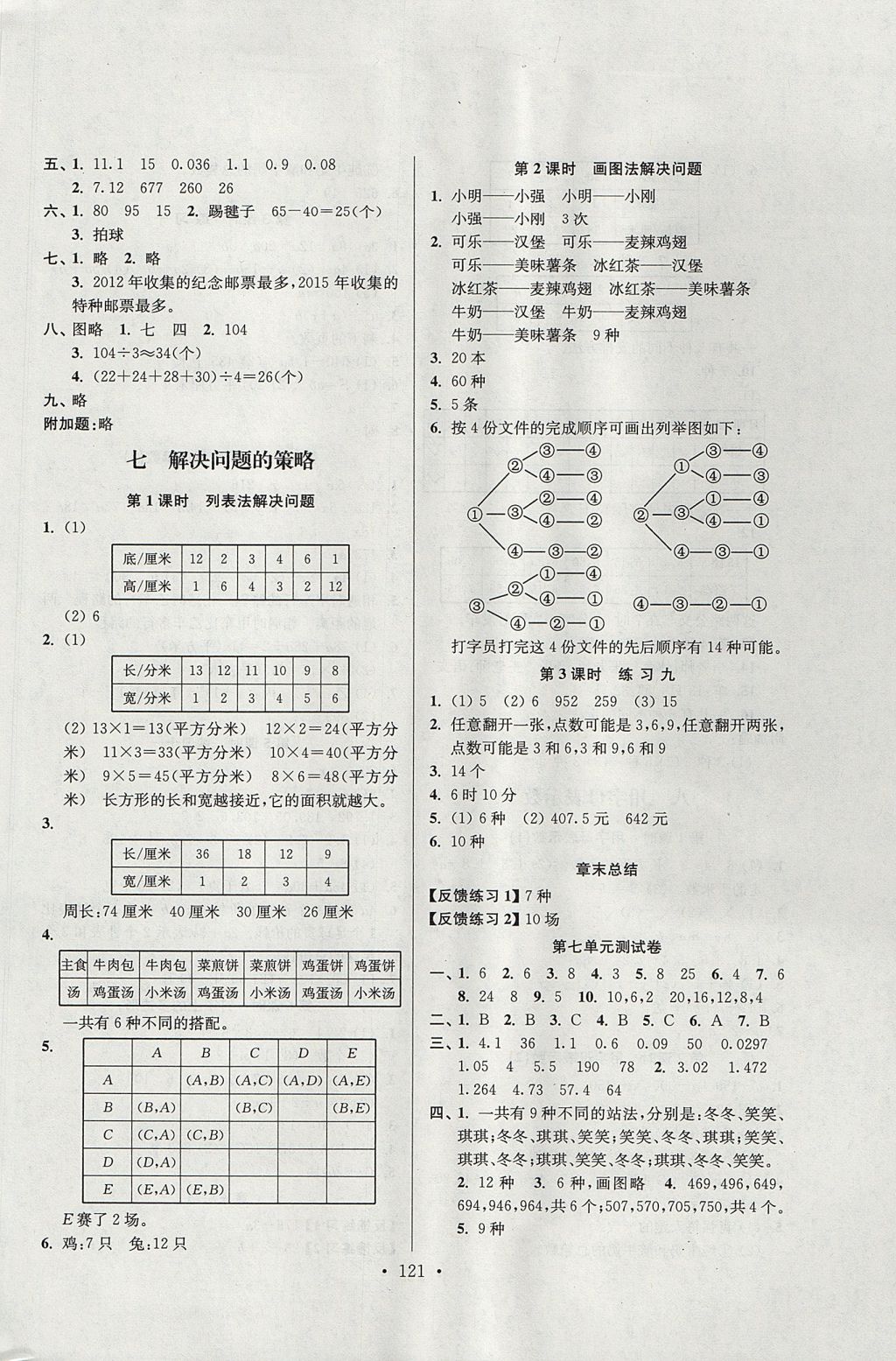 2017年南通小题课时作业本五年级数学上册江苏版 参考答案第9页